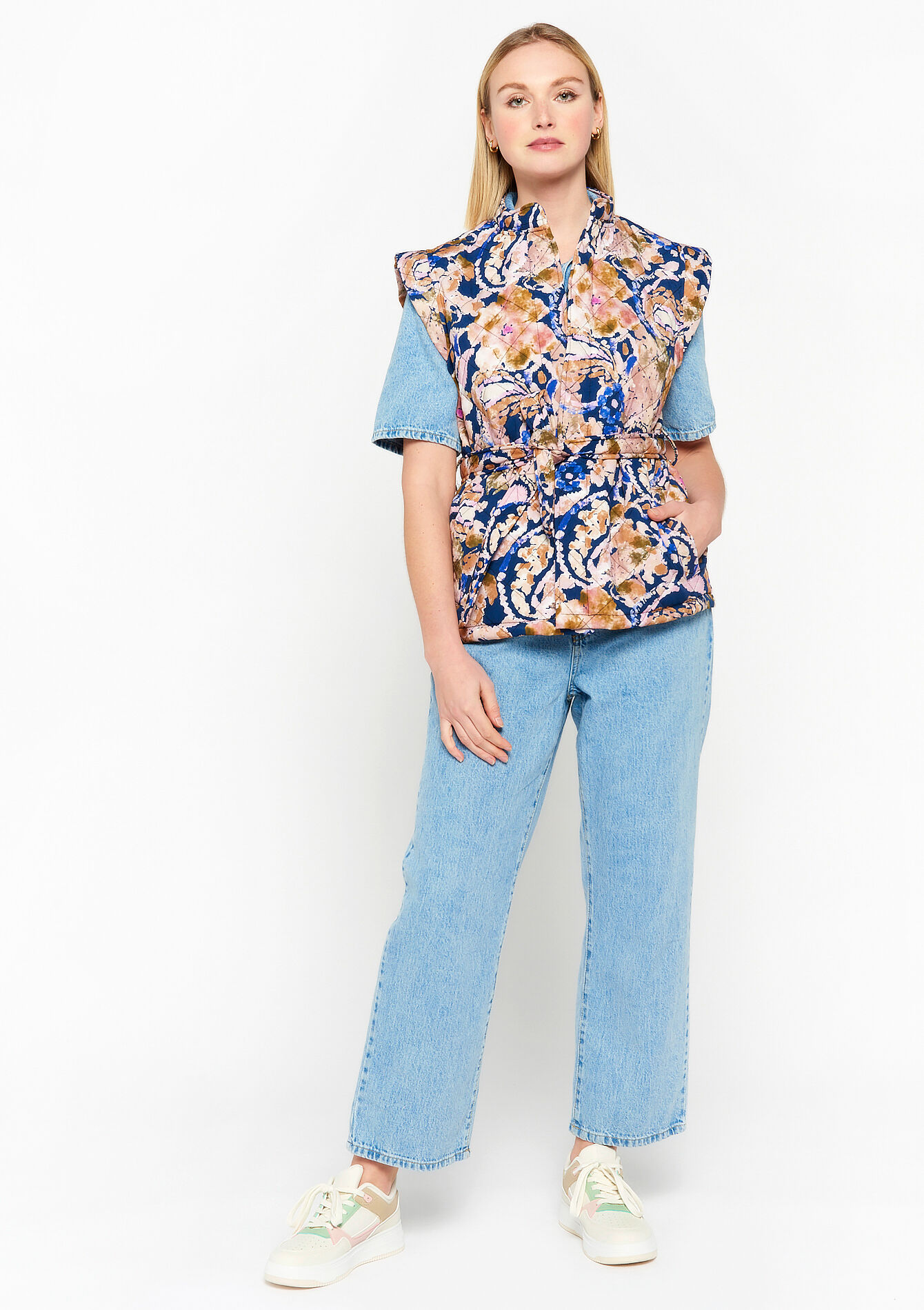 Mouwloos gewatteerd jasje, Mouwloos gewatteerd jasje - BLUE DENIM - 09001378_1638