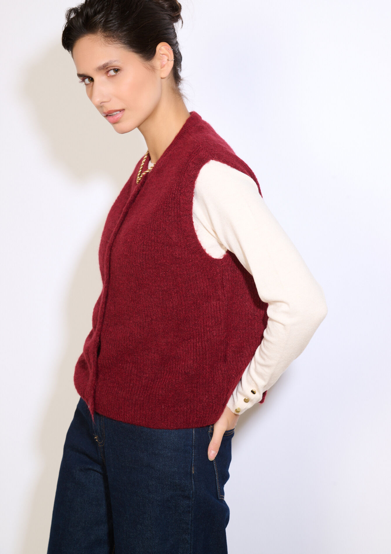 Zachte mouwloze gilet, Zachte mouwloze gilet - BORDEAU WINE - 04101334_1467