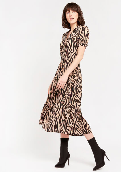 Zebra print shirt-dress - CAMEL SAND - 08601276_3810