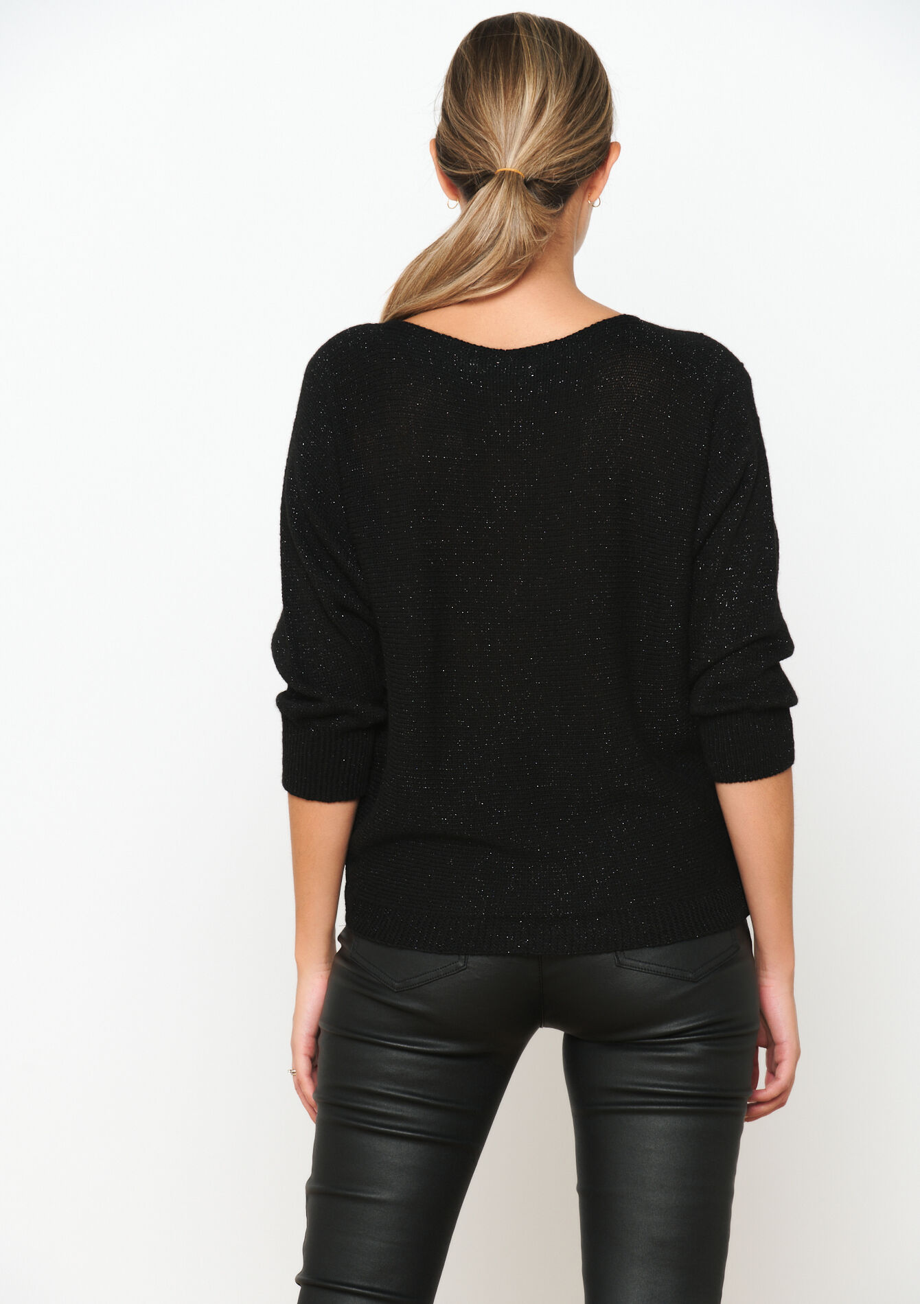 Lurex pullover with batwing sleeves, Lurex pullover with batwing sleeves - BLACK - 04006276_1119