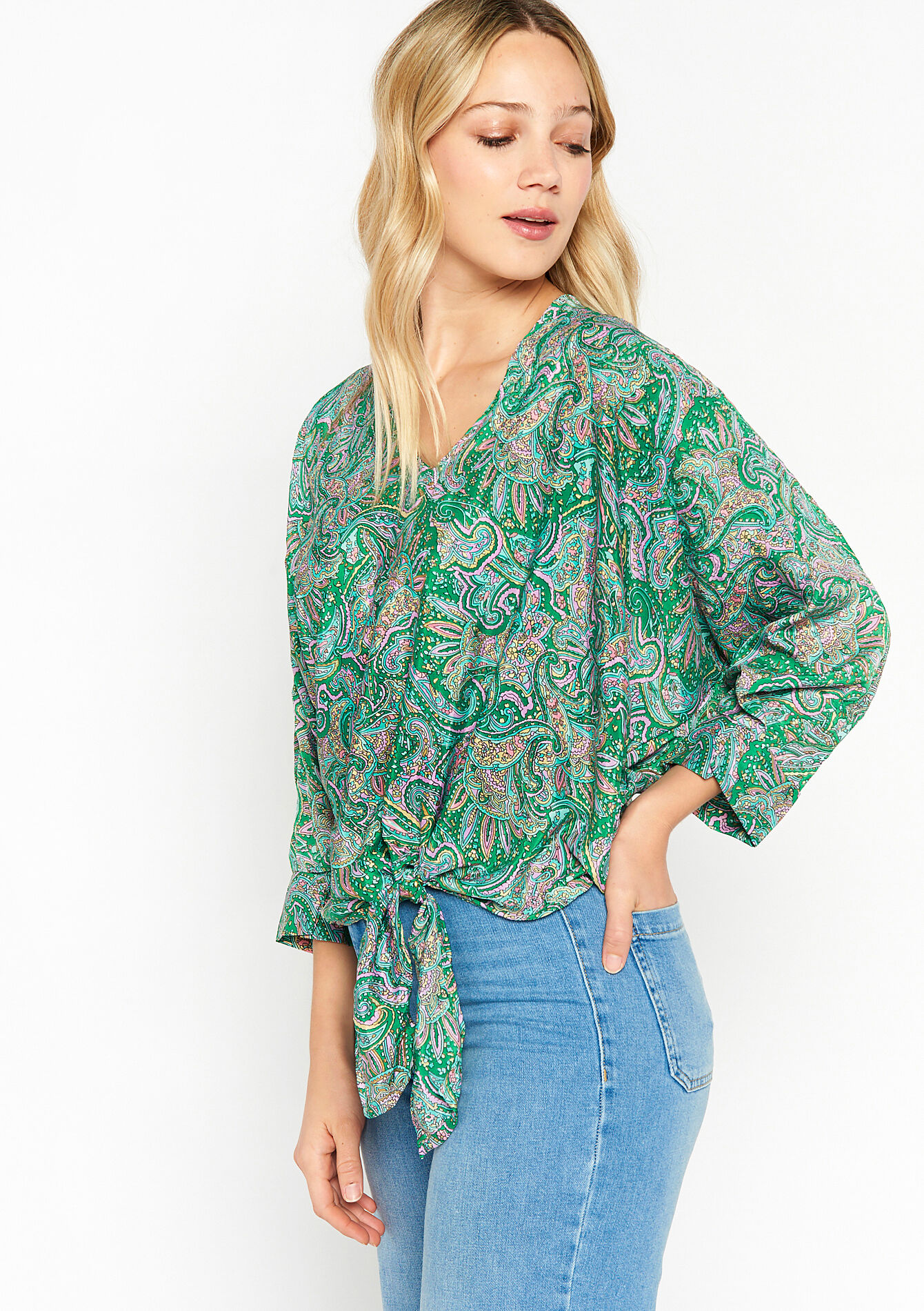 Blouse with floral print, Blouse with floral print - MINT GREEN - 05702139_1723