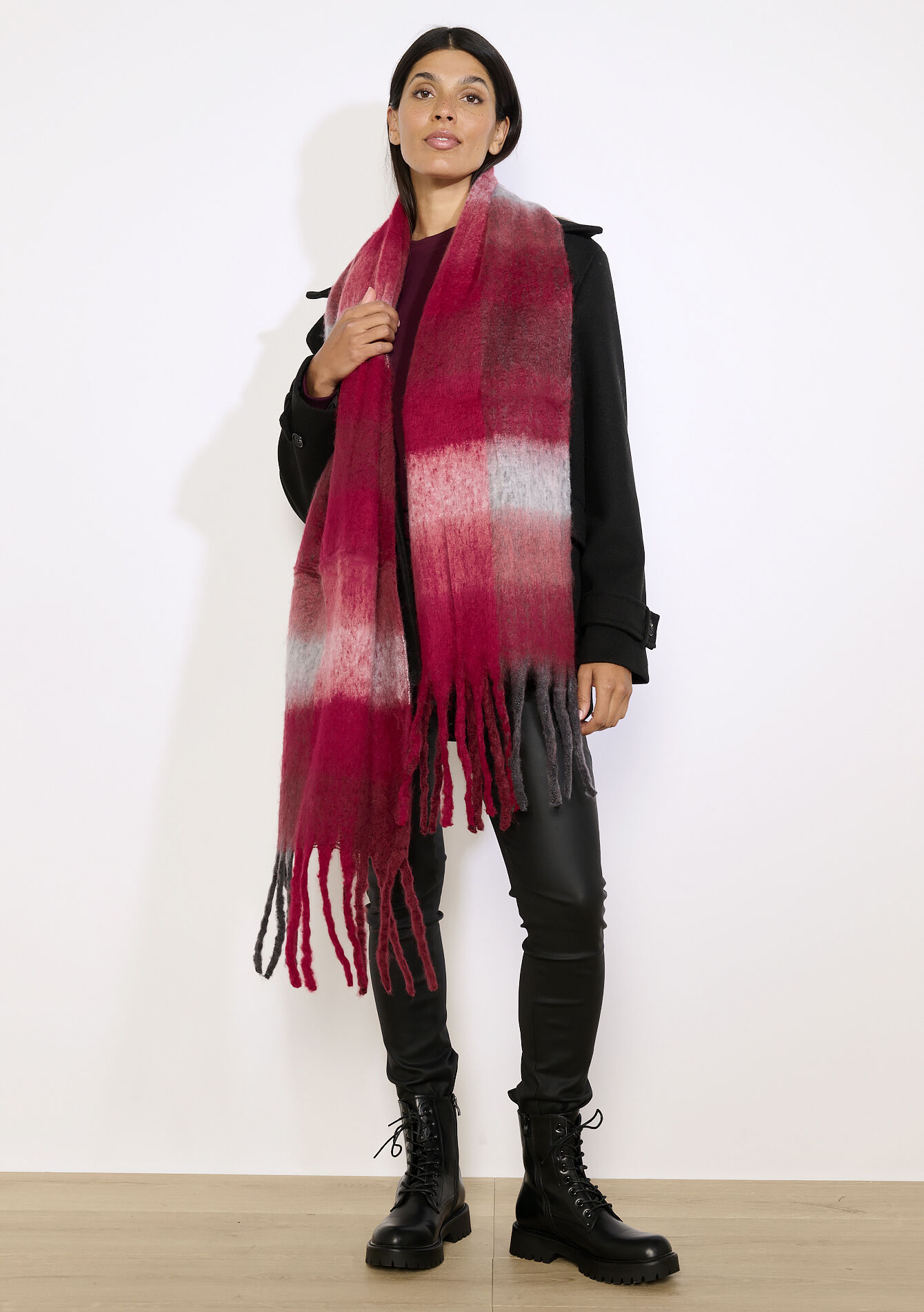 Oversized sjaal met franjes, , detail_model