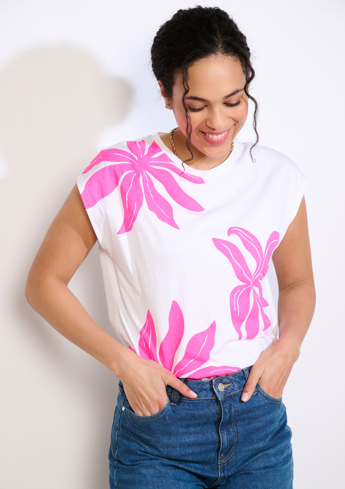 Floral printed t-shirt - OPTICAL WHITE - 02301953_1019