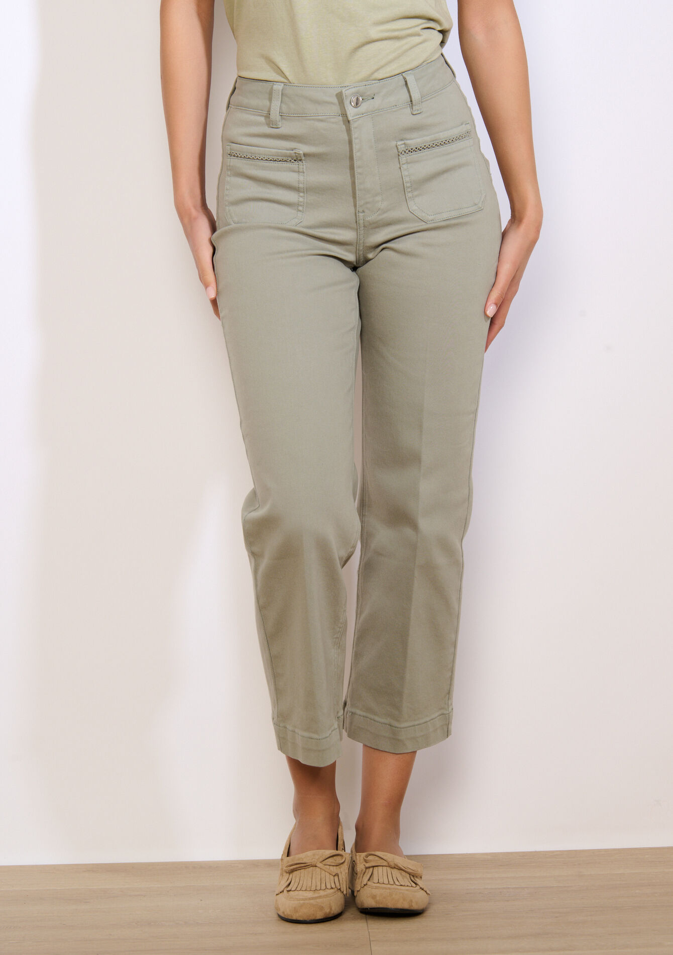 Wijde 7/8 broek met zakken - KHAKI FADED - 06004666_4326