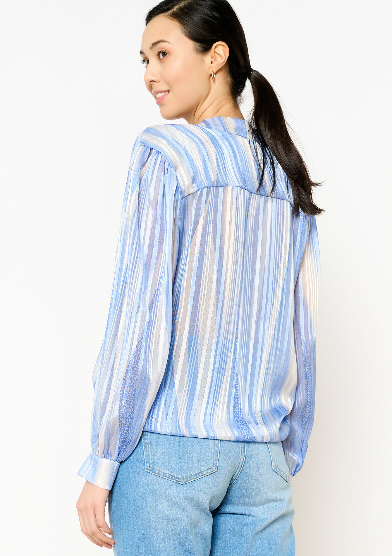 Blouse à rayures en lurex, Blouse à rayures en lurex - BLUE PASTEL - 05702435_3003