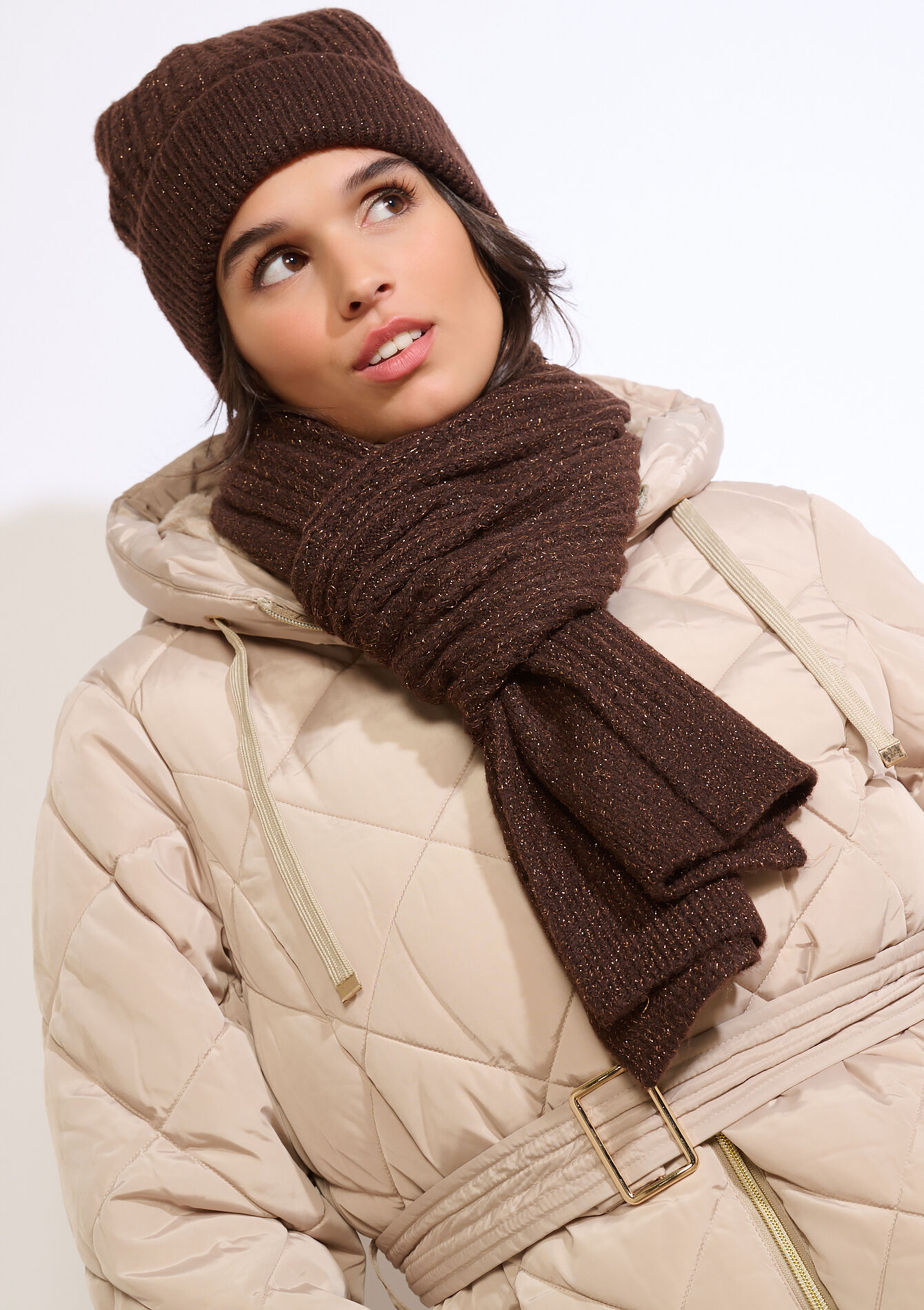 Sparkly rib knit scarf, Sparkly rib knit scarf - BROWN DARK CHOCOLATE - 17101405_3720