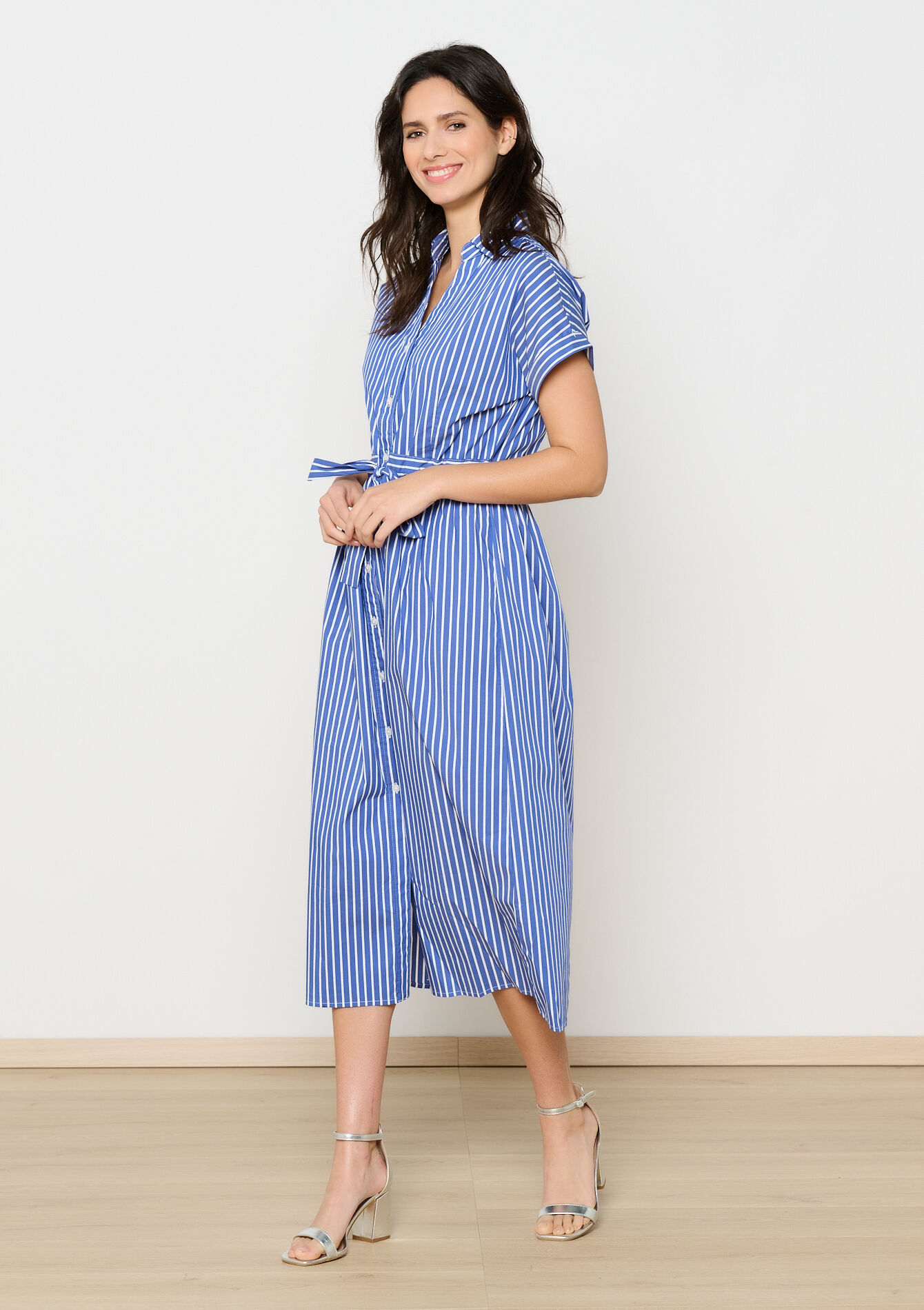 Popeline hemdjurk met strepen, Popeline hemdjurk met strepen - BLUE DENIM - 08103898