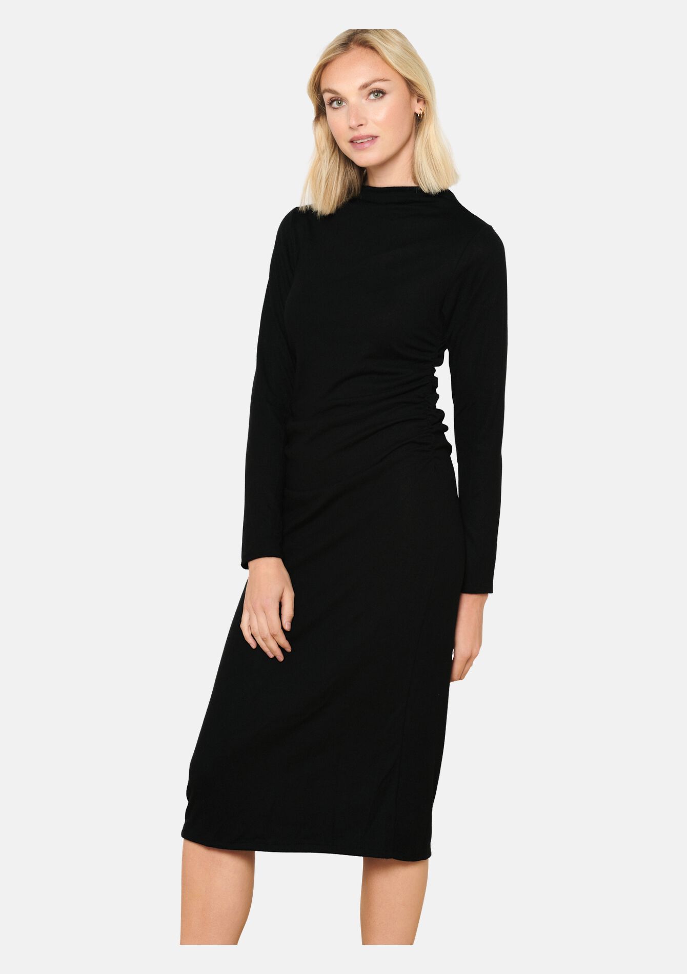 Midi dress with pleated detail, Midi dress with pleated detail - BLACK - 08602242_1119