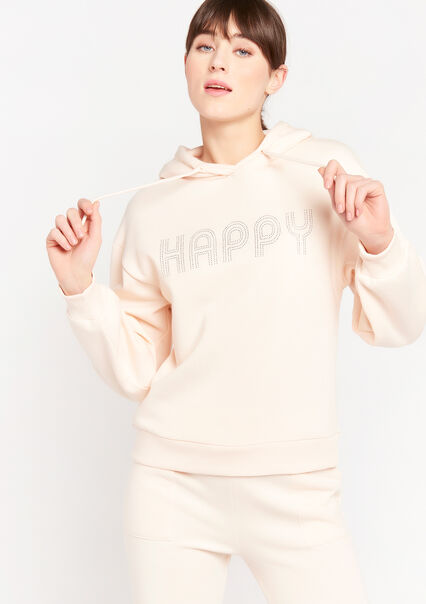 Hoody with glitter text - PALE NUDE - 15100066_4111