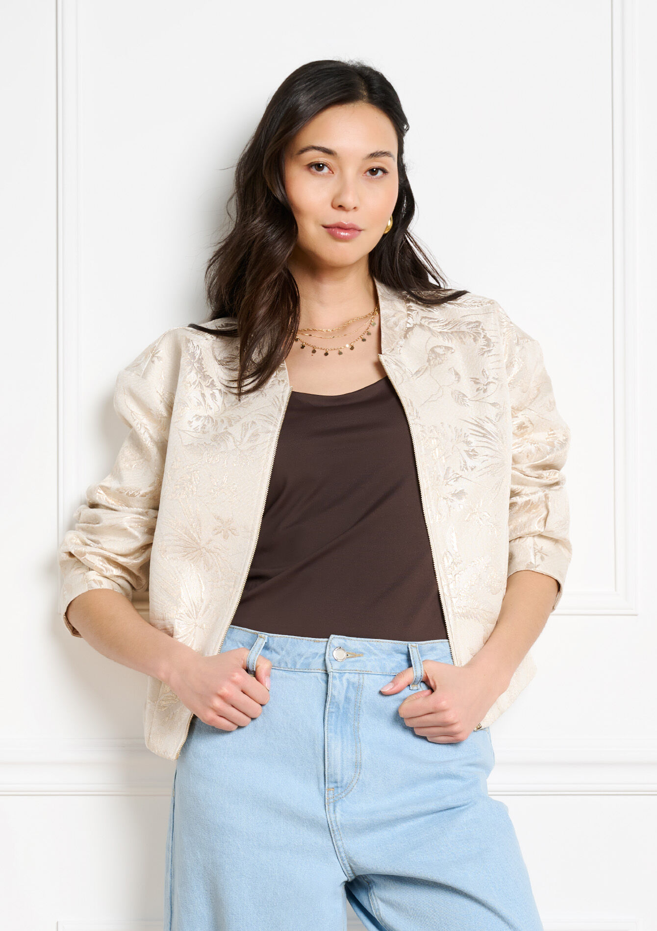 Jacquard zip jacket - VANILLA WHITE - 09101190_1013