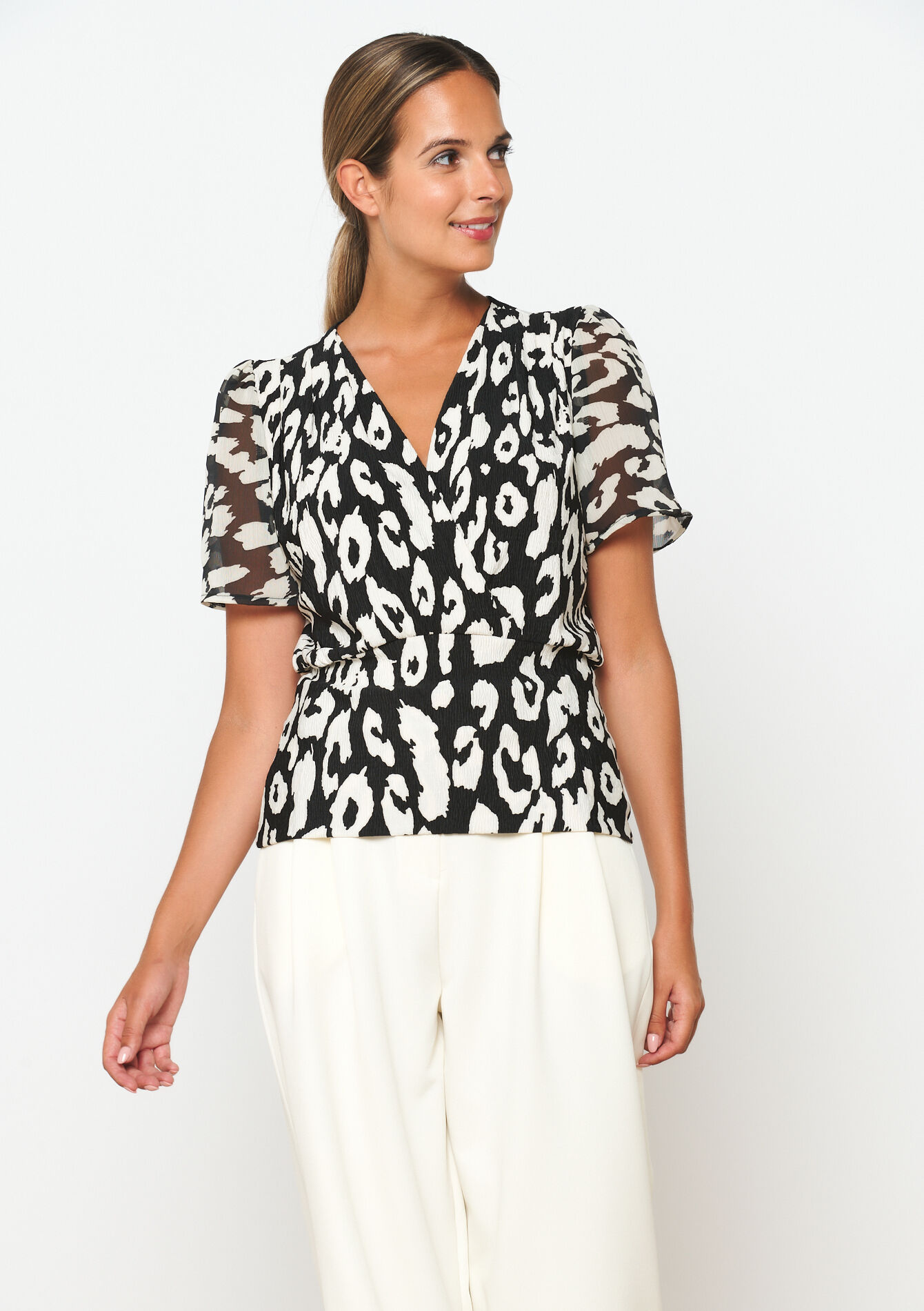 Blouse met voile en luipaardprint, Blouse met voile en luipaardprint, , back