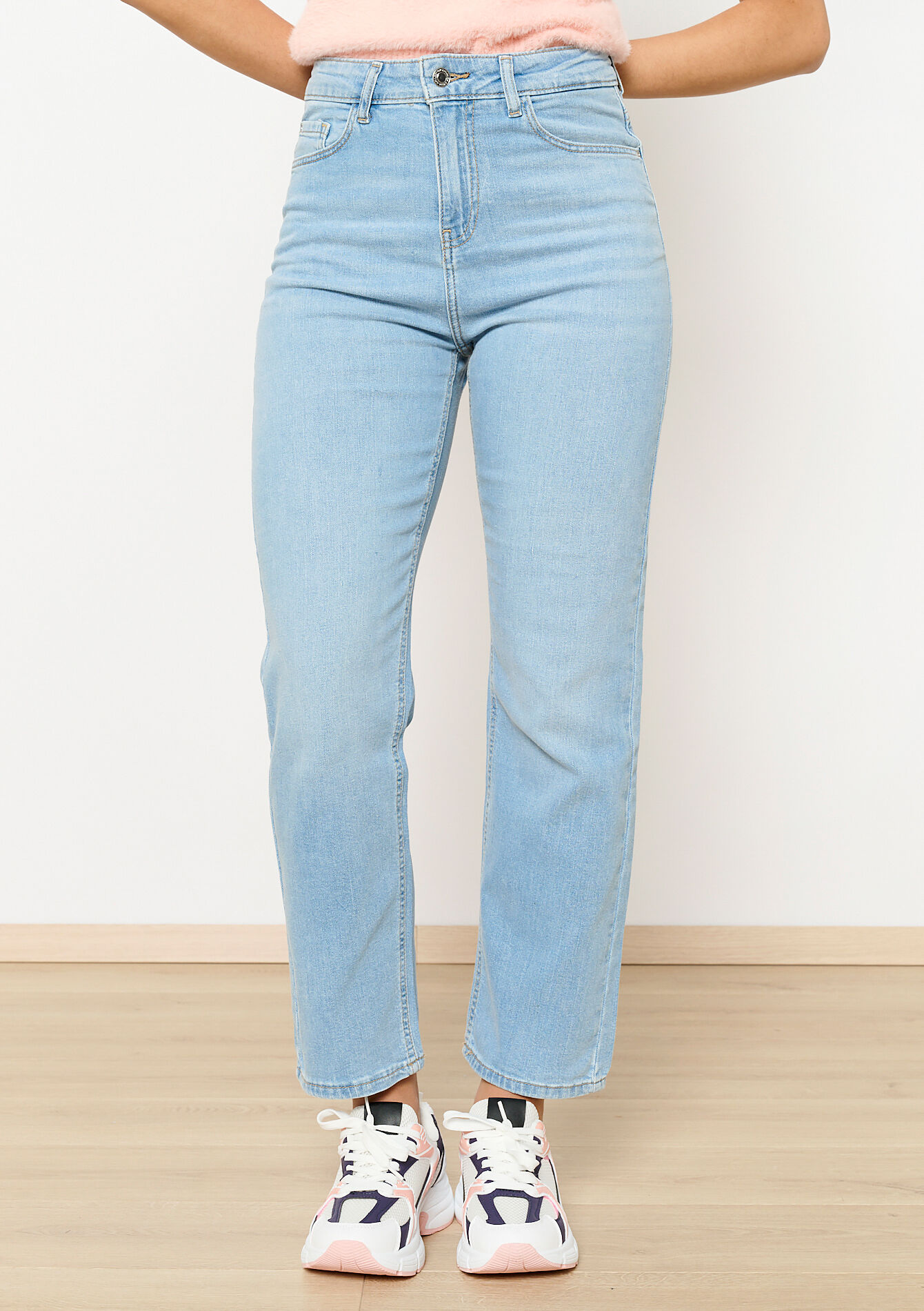 Rechte jeans met hoge taille - BLUE BLEACHED - 22000563_0502