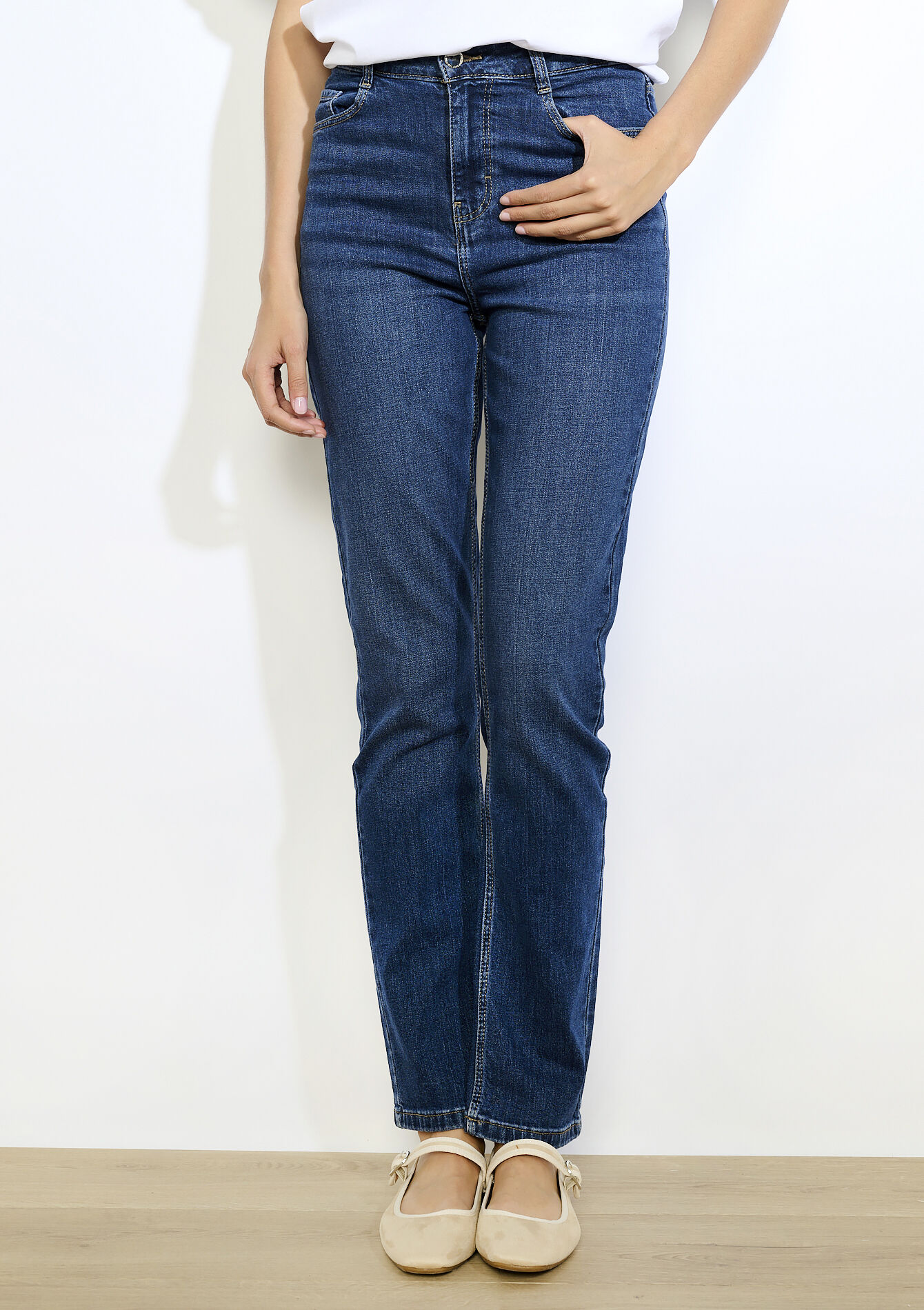 Rechte jeans met hoge taille - DARK BLUE - 22000597_0501