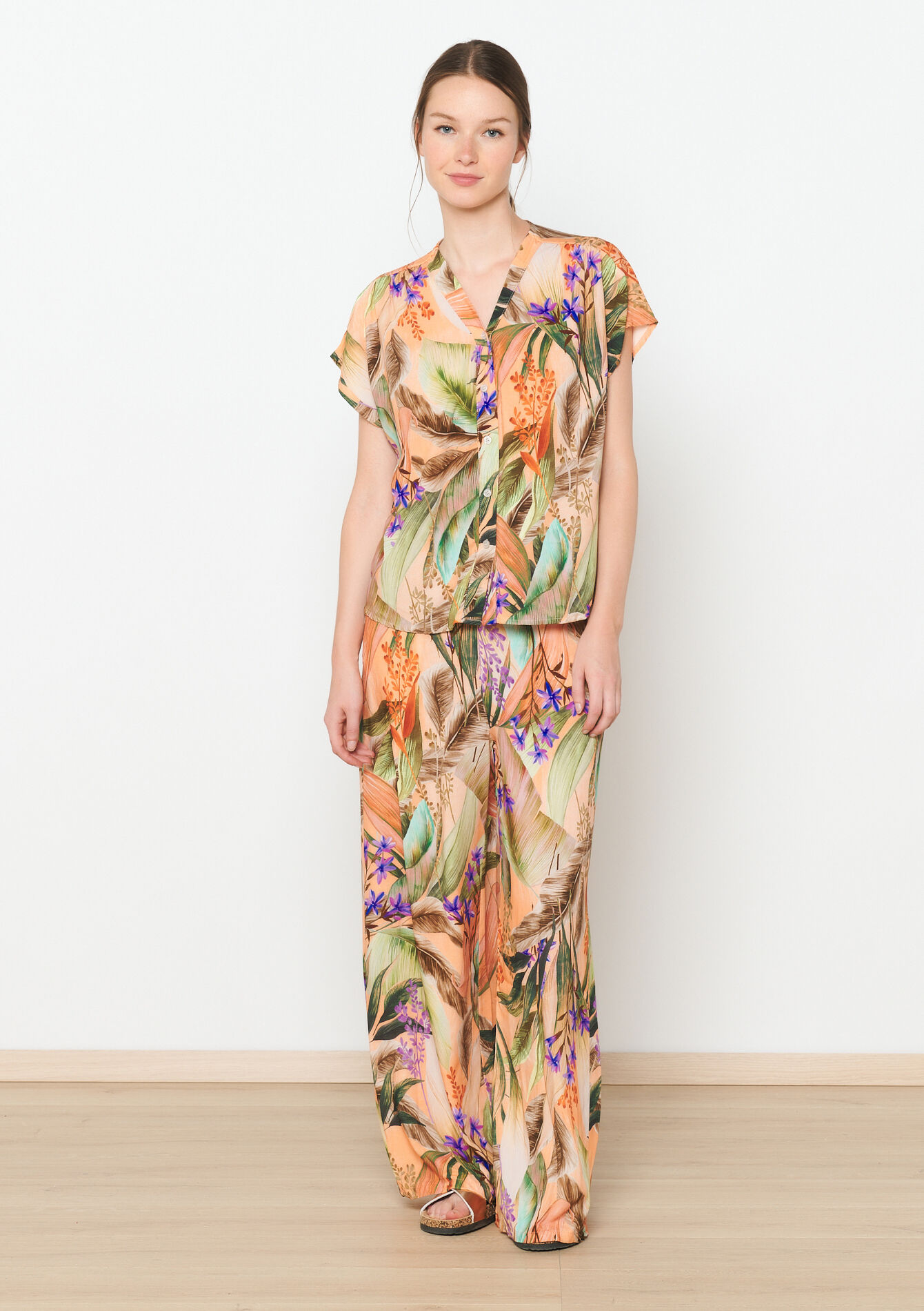 Hemd met tropische print, Hemd met tropische print - PASTEL PEACH - 05702601_1974