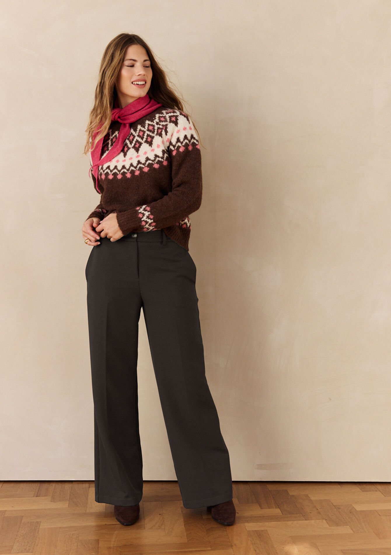 Pantalon large en sergé, Pantalon large en sergé - BROWN DARK CHOCOLATE - 06601045_3720