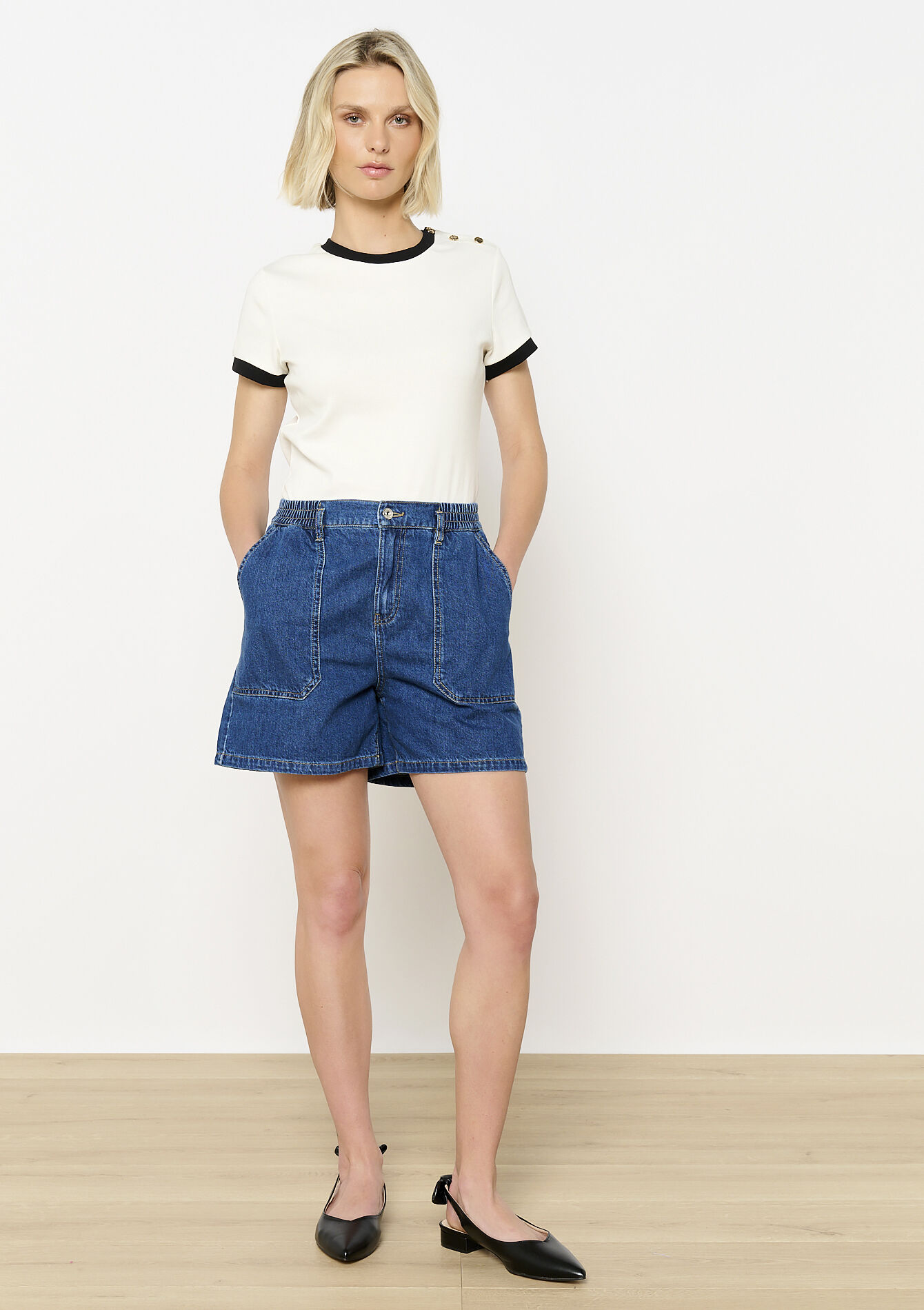 Contrast trim button t-shirt, Contrast trim button t-shirt - OFFWHITE - 02301713