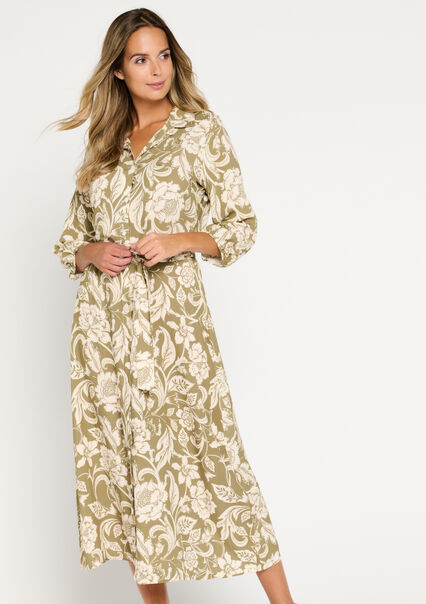 Long dress with paisley print - KHAKI FADED - 08602153_4326