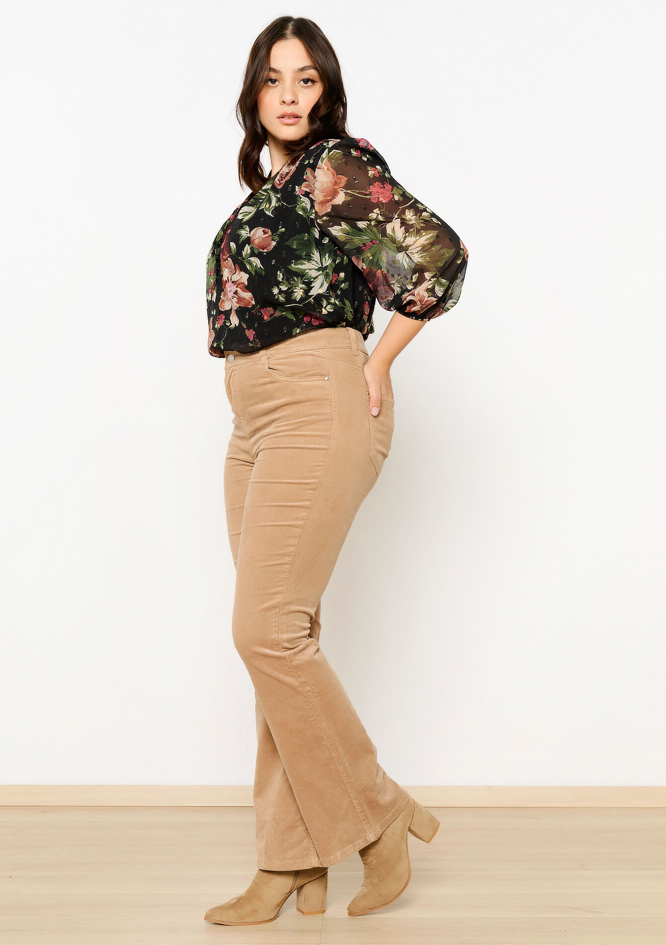 Pantalon évasé en velours milleraies, Pantalon évasé en velours milleraies - LT BEIGE - 06004508_2527