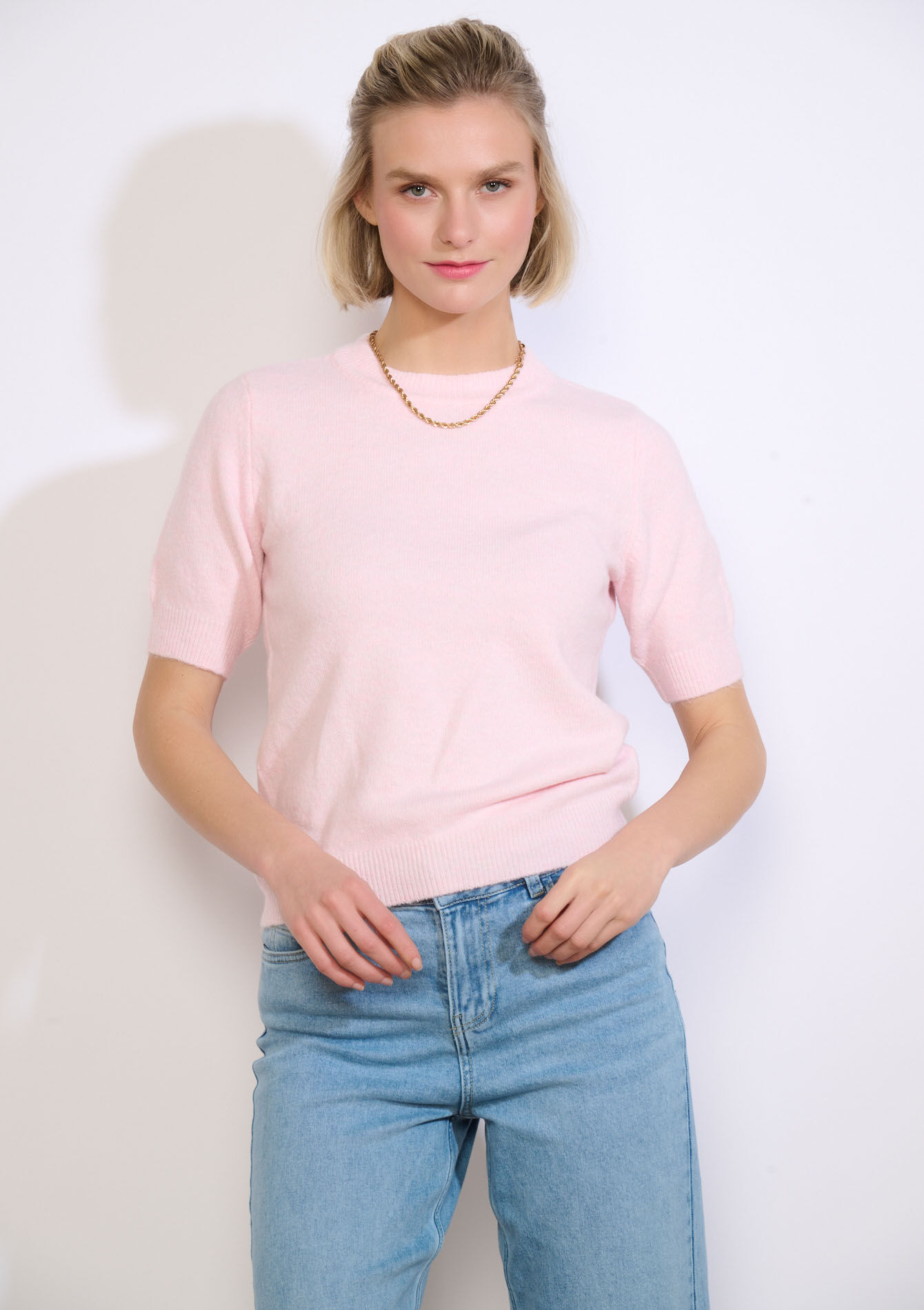 Zachte trui met korte mouwen - LIGHT PINK - 04007031