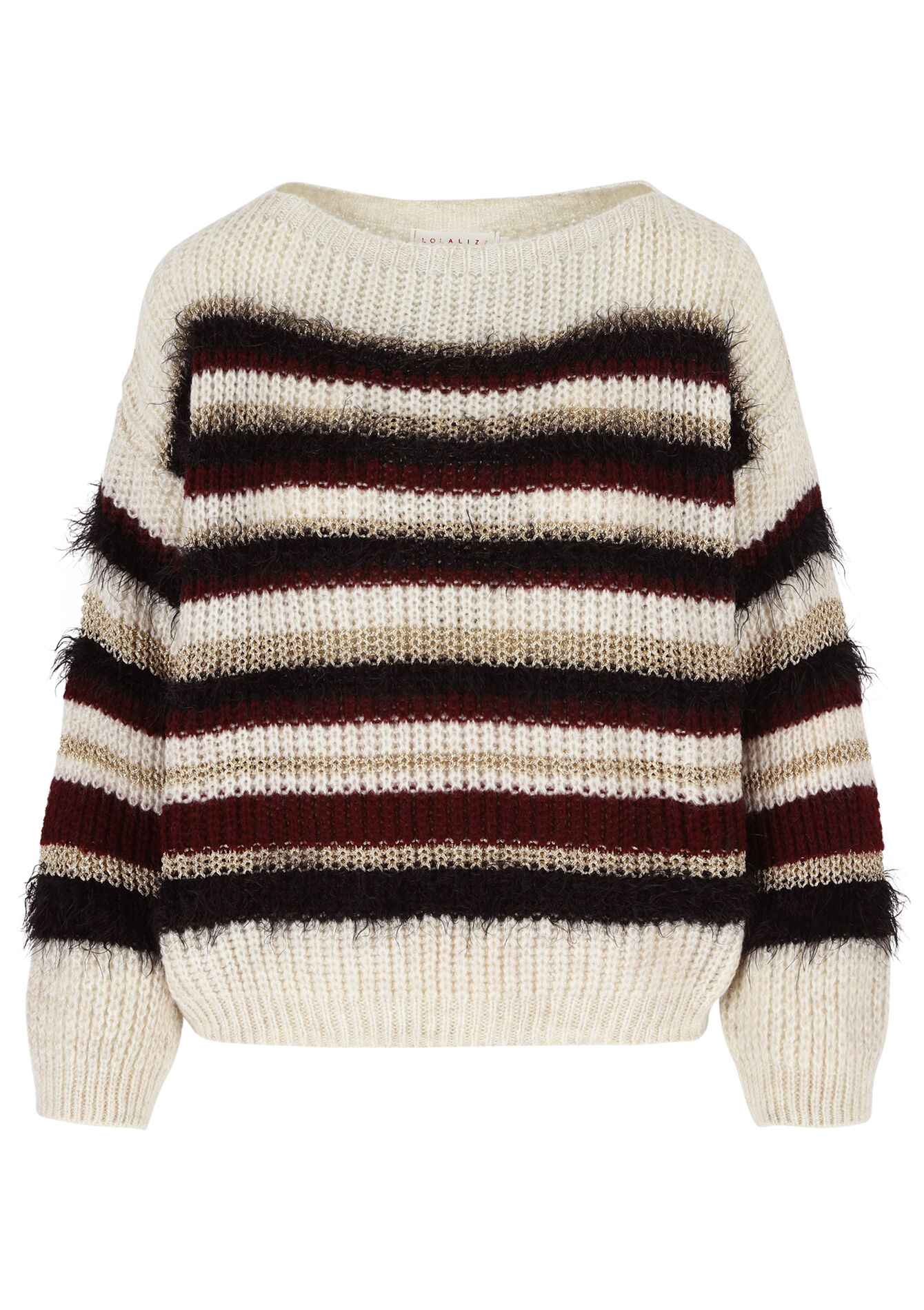 Striped sweater with eyelash, Striped sweater with eyelash - TAUPE - 04006801_1021