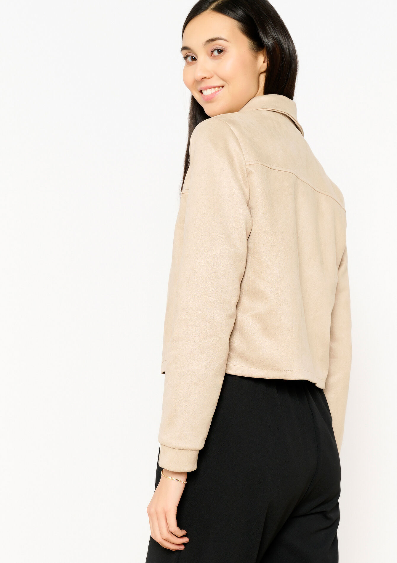 Kort suede jasje - LT BEIGE - 09100898_2527