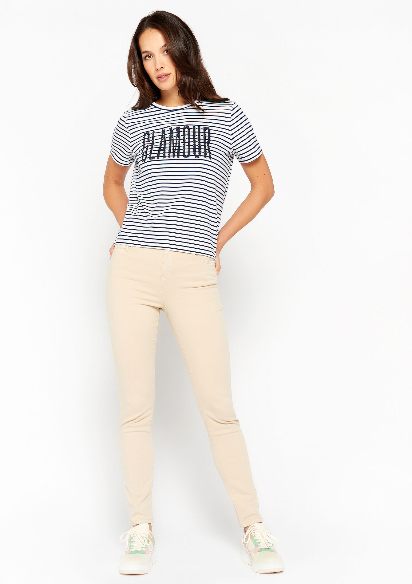 Gestreept T-shirt met opschrift - OFFWHITE - 02301351_1001