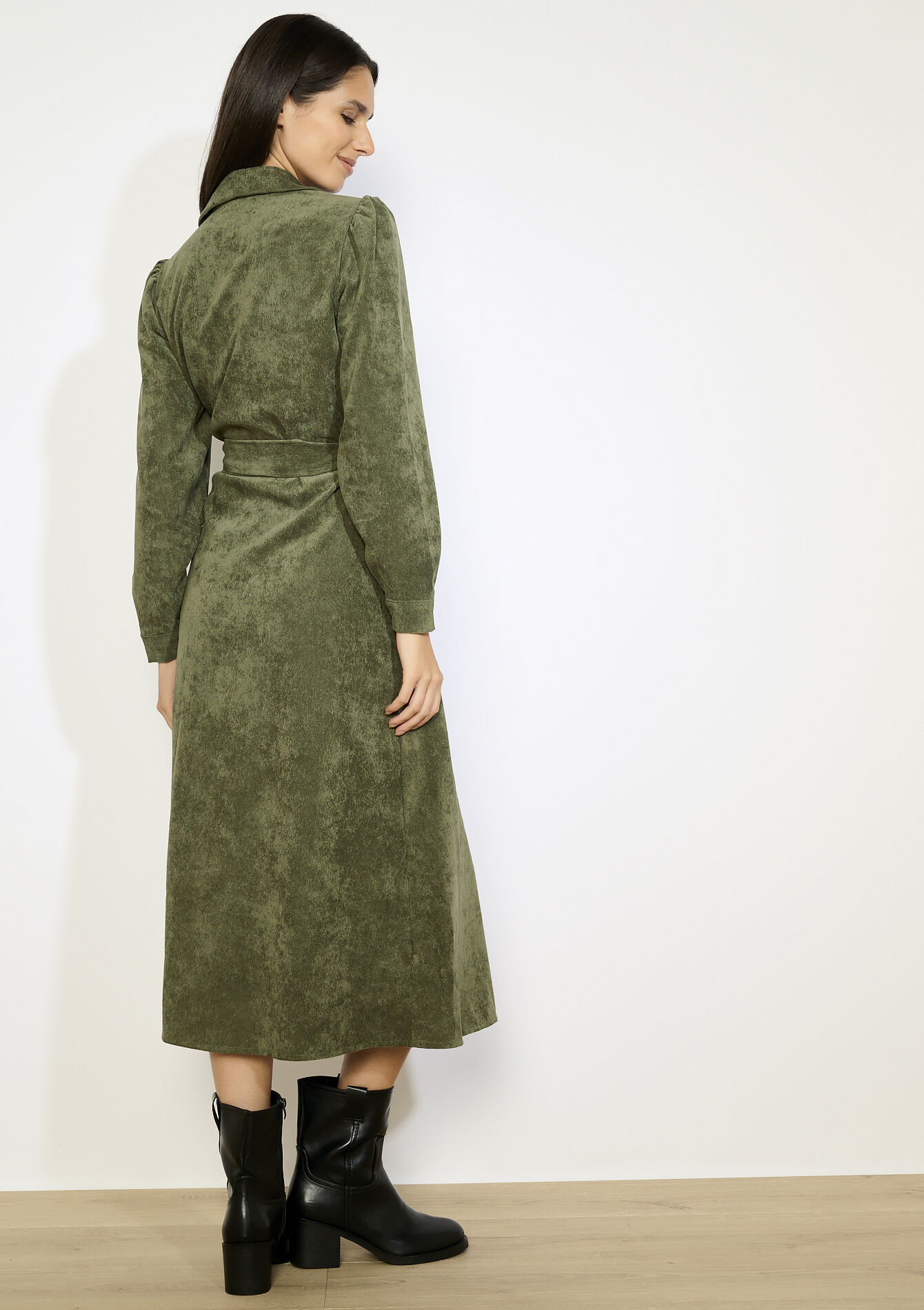 Midi overhemdjurk met ceintuur - KHAKI MED - 08104316_4327