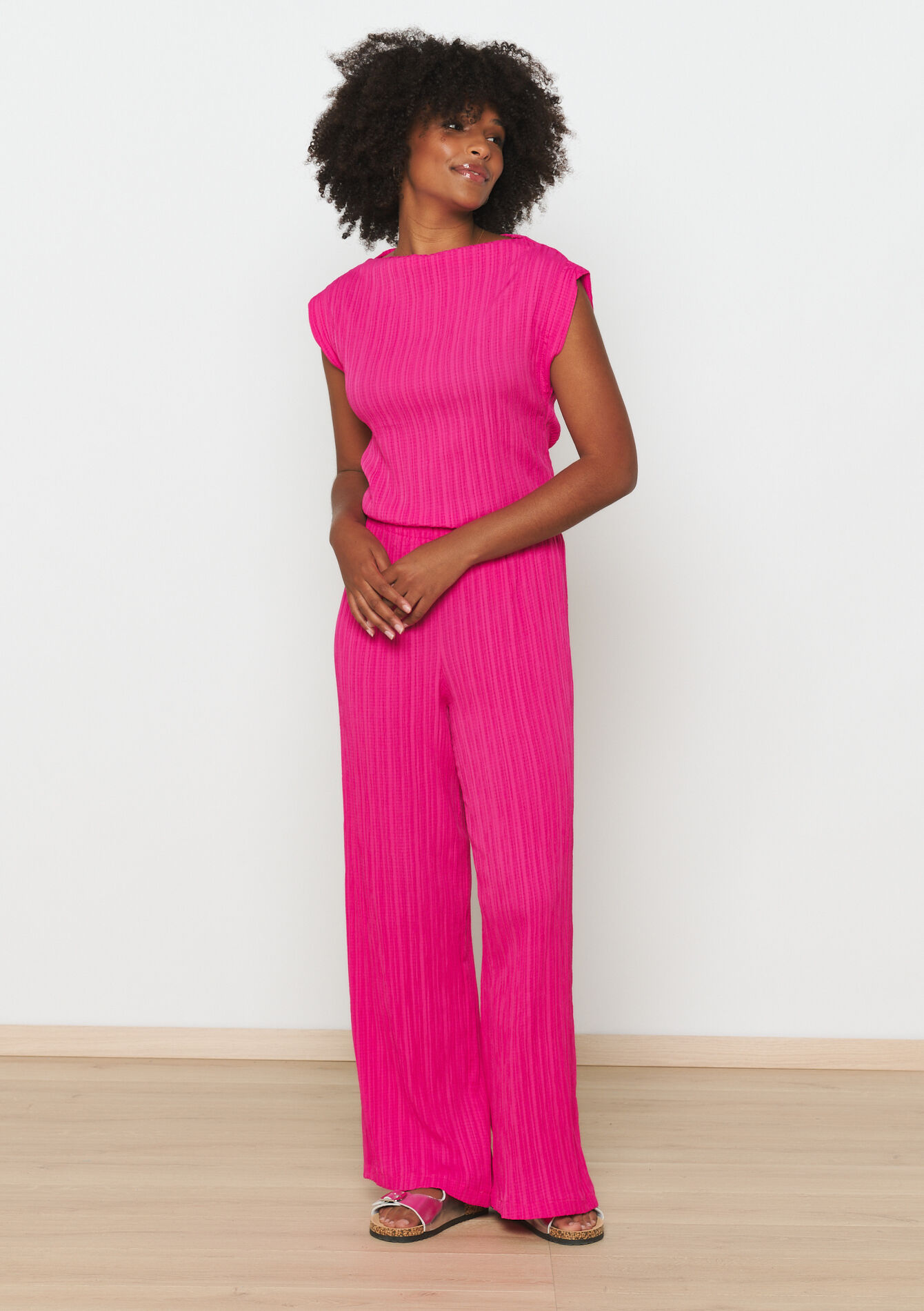 Broek met plissé, Broek met plissé - FUCHSIA - 06600829_5626