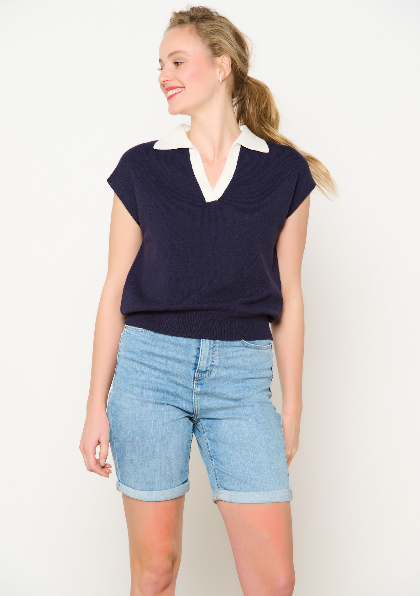 Sweater with polo collar, Sweater with polo collar - NAVY BASIC - 04006792_2723