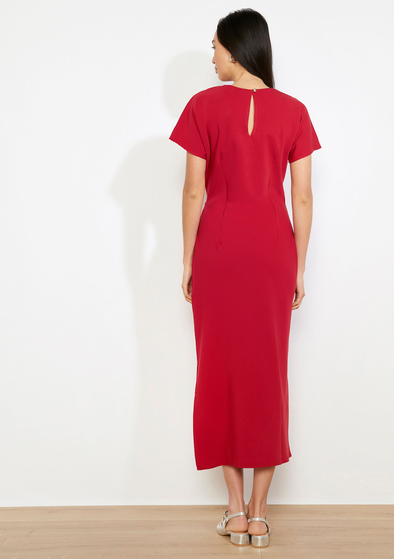 Gedrapeerde midi-jurk - RED LIPSTICK - 08104447_5310