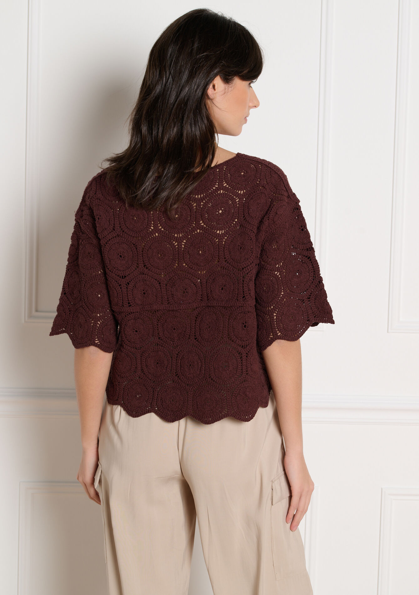 Gehaakt opengewerkt top, Gehaakt opengewerkt top - BROWN DARK CHOCOLATE - 04007065_3720