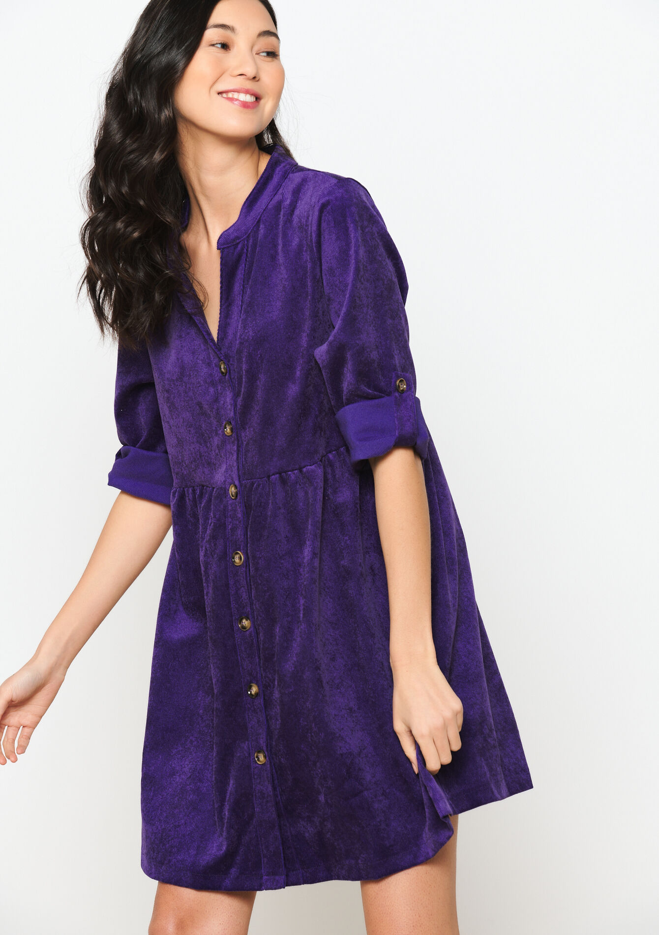 Robe-chemise en velours côtelé, Robe-chemise en velours côtelé - PURPLE - 08103467_5902
