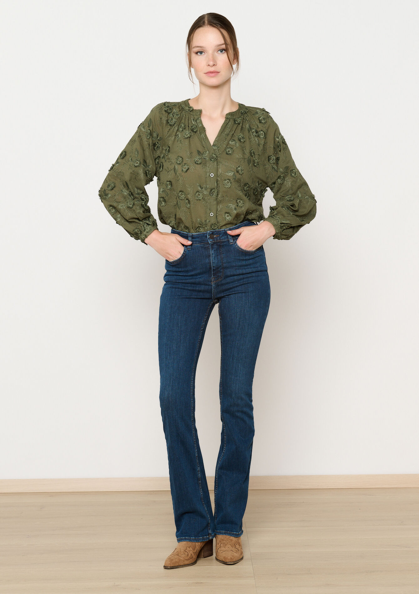 Jean bootcut avec taille haute, Jean bootcut avec taille haute - DARK BLUE - 22000541_0501