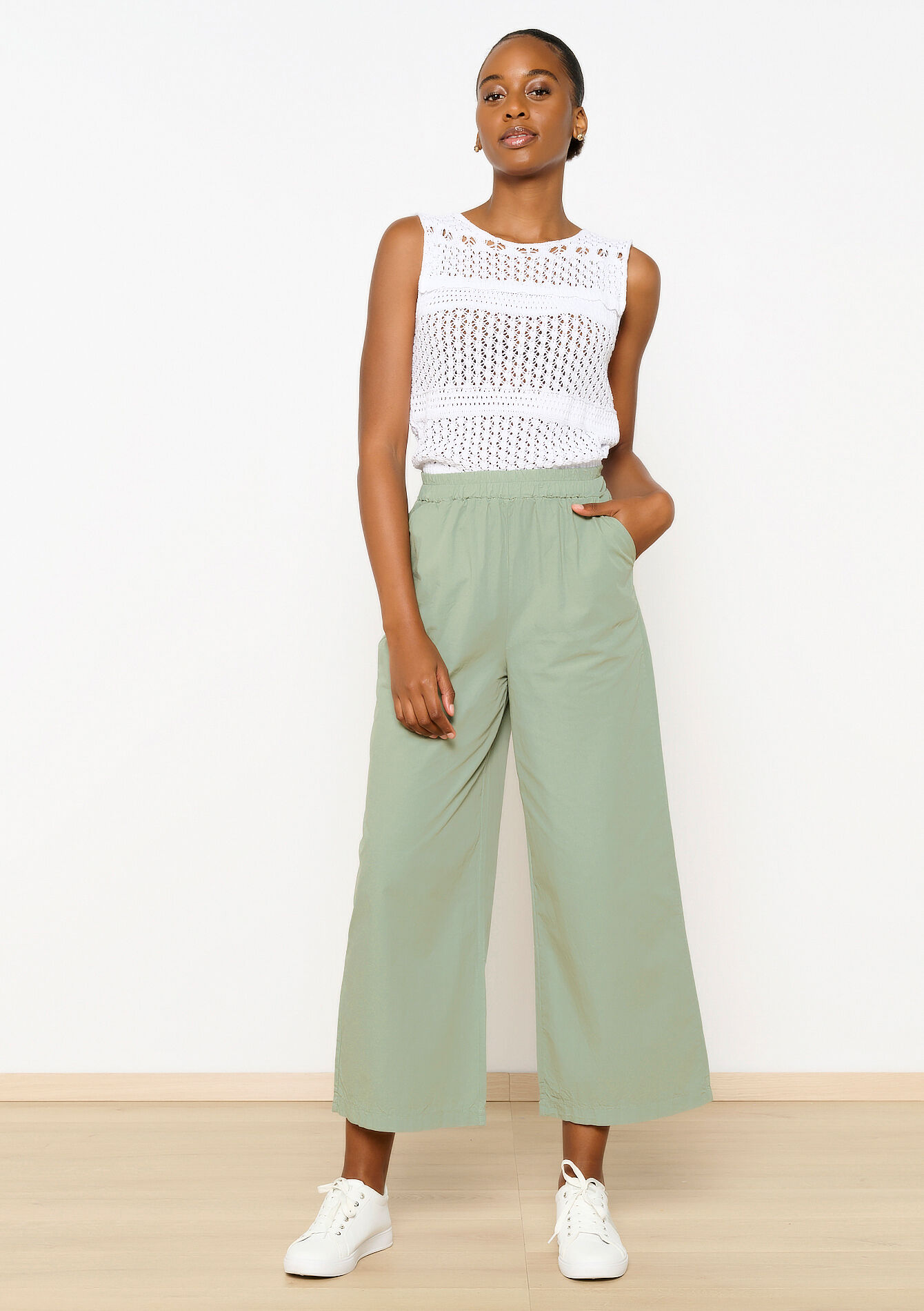Wide poplin trousers, Wide poplin trousers - KHAKI MINT - 06600853_2542