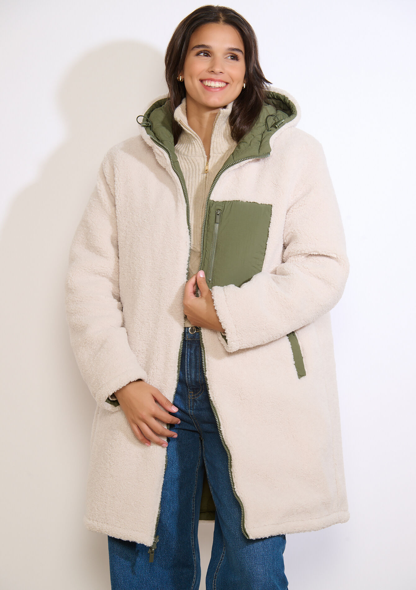 Doudoune réversible longue, Doudoune réversible longue - KHAKI MED - 23000739_4327