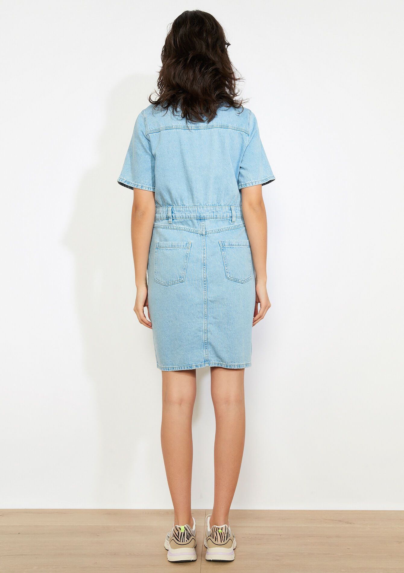 Robe chemise en jean courte, Robe chemise en jean courte - BLUE BLEACHED - 08104290_0502