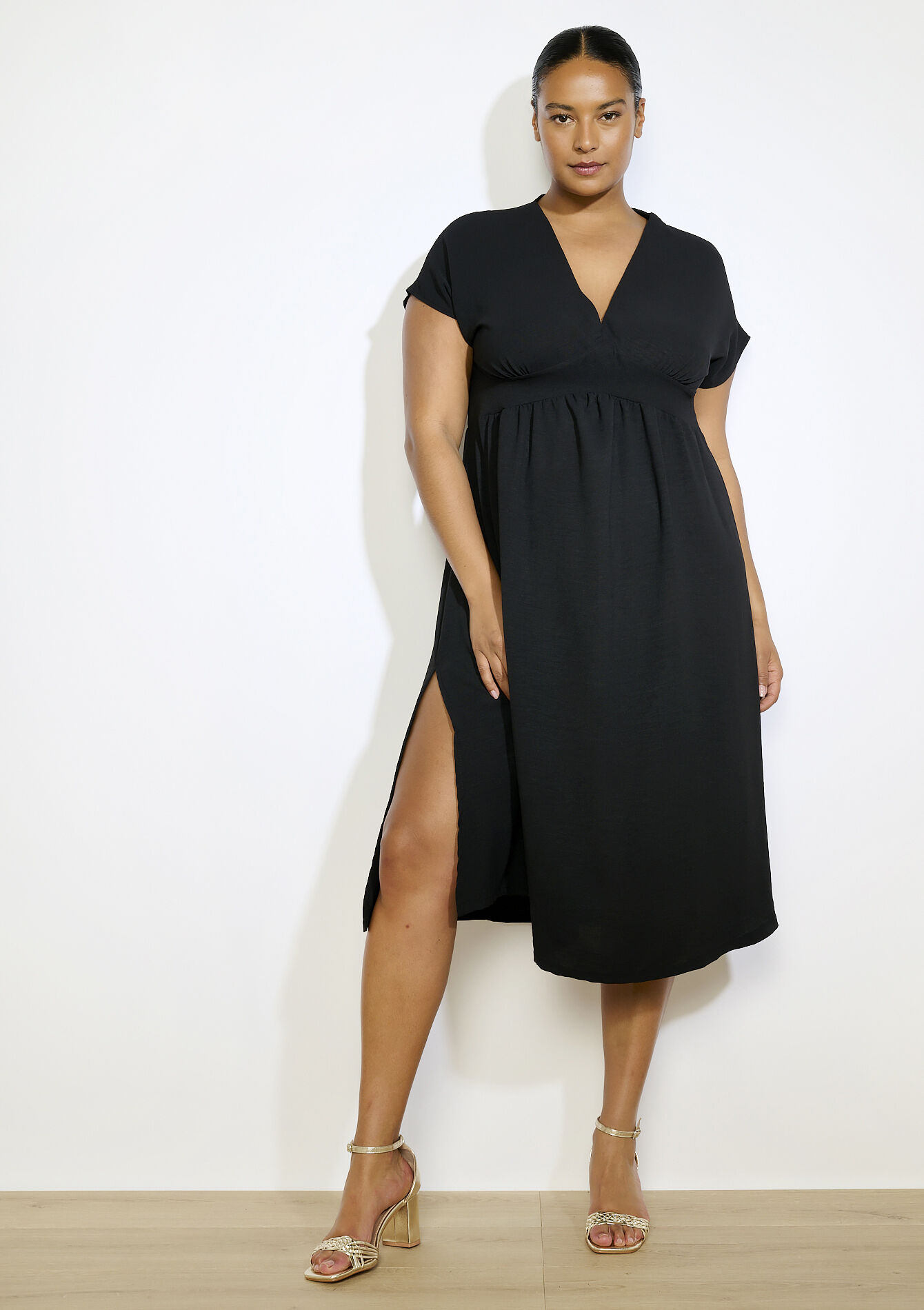 Zwierige midi jurk, Zwierige midi jurk - BLACK - 08104238_1119