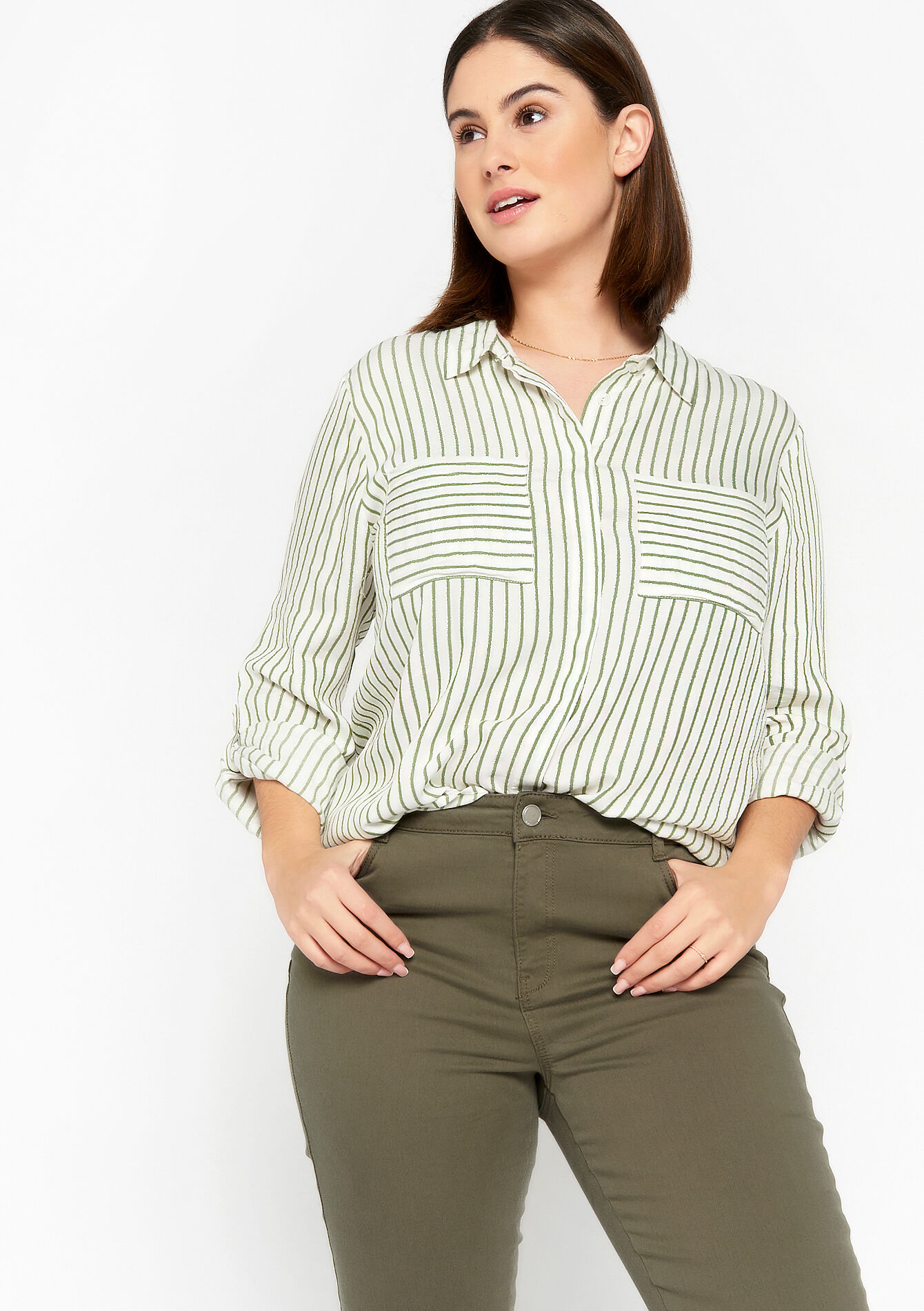 Striped shirt with lurex, Striped shirt with lurex - KHAKI FADED - 05702101_4326