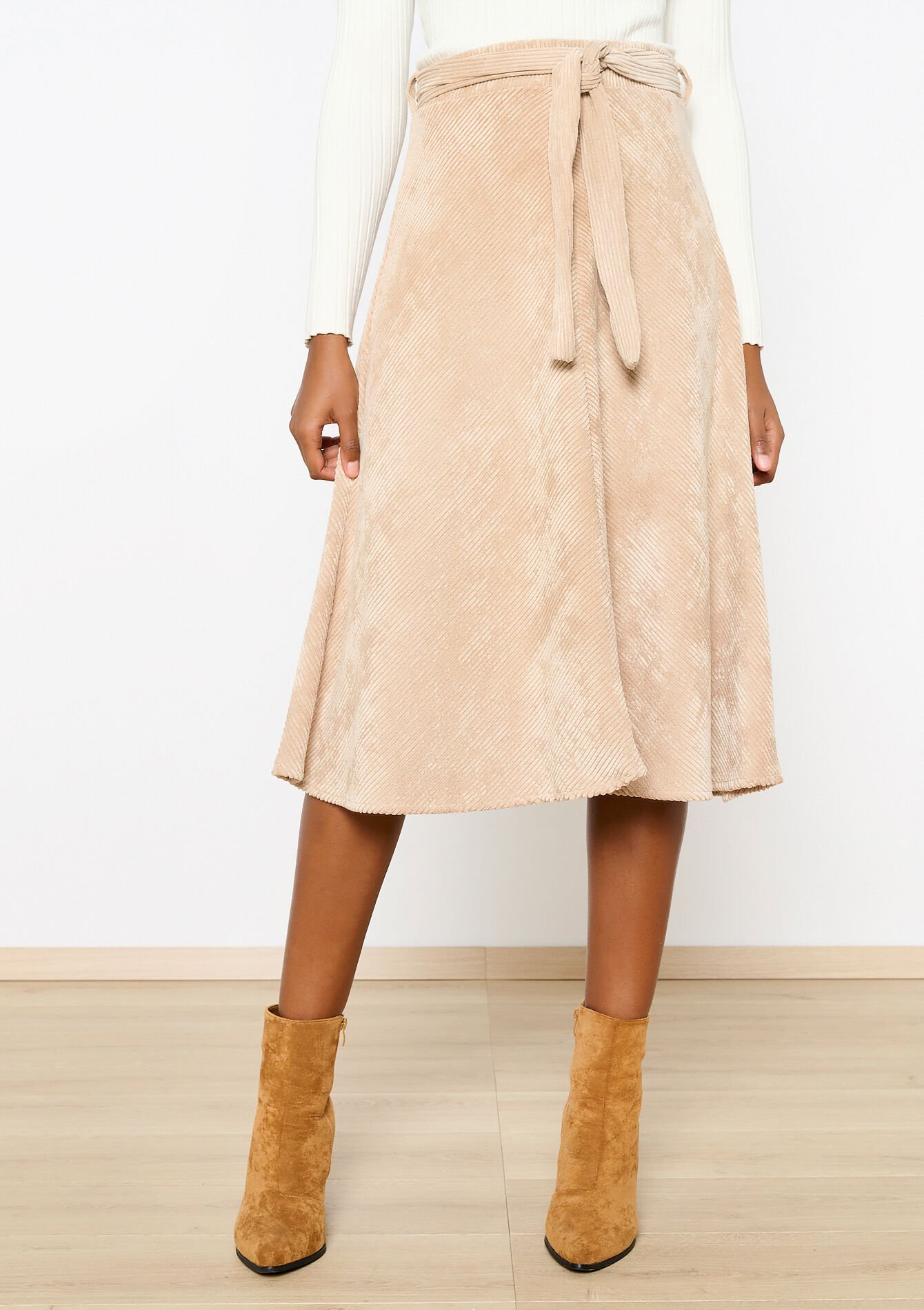 Midirok in corduroy - LT BEIGE - 07101193_2527