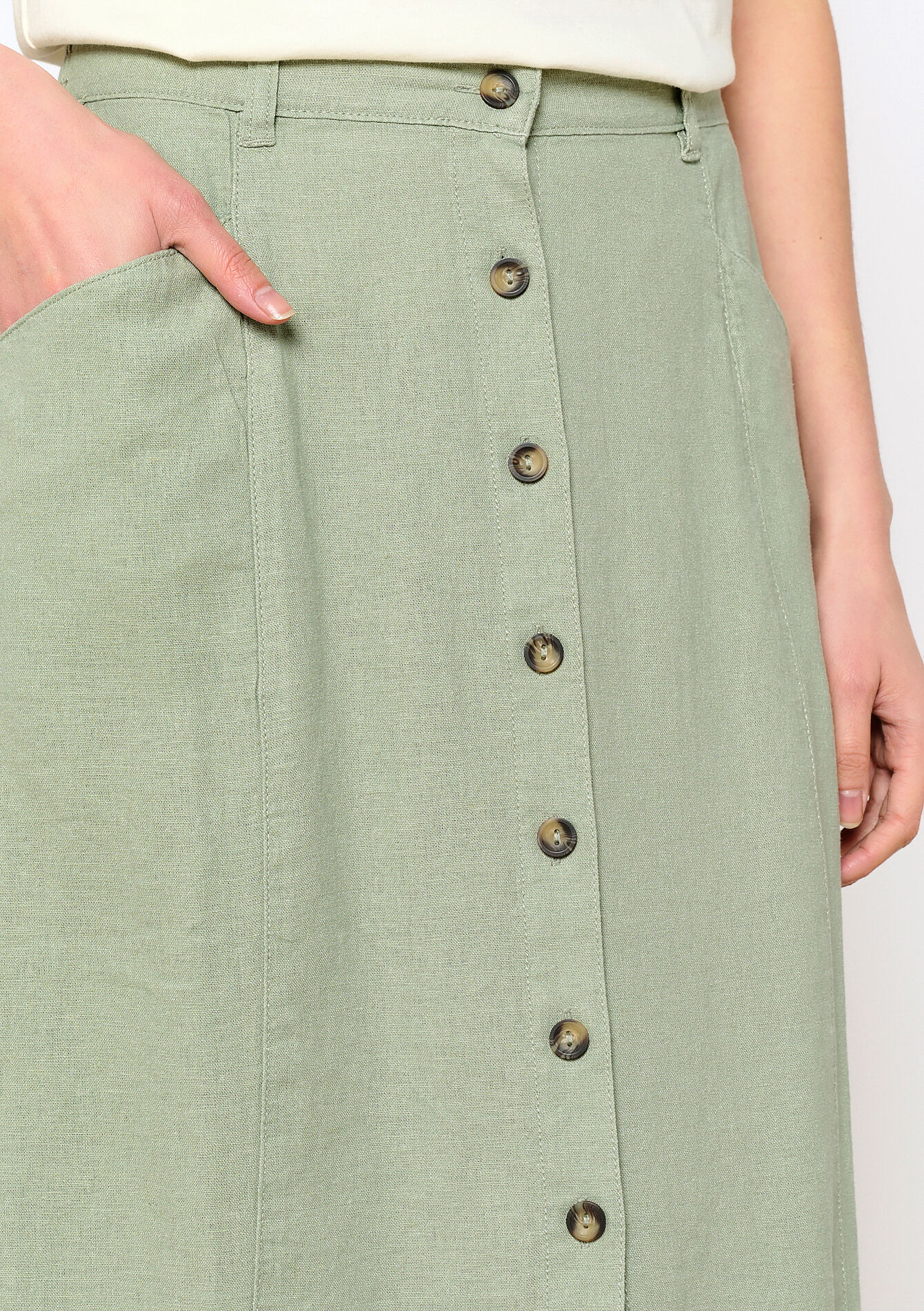 Linnen maxirok, Linnen maxirok - KHAKI FADED - 07101185_4326