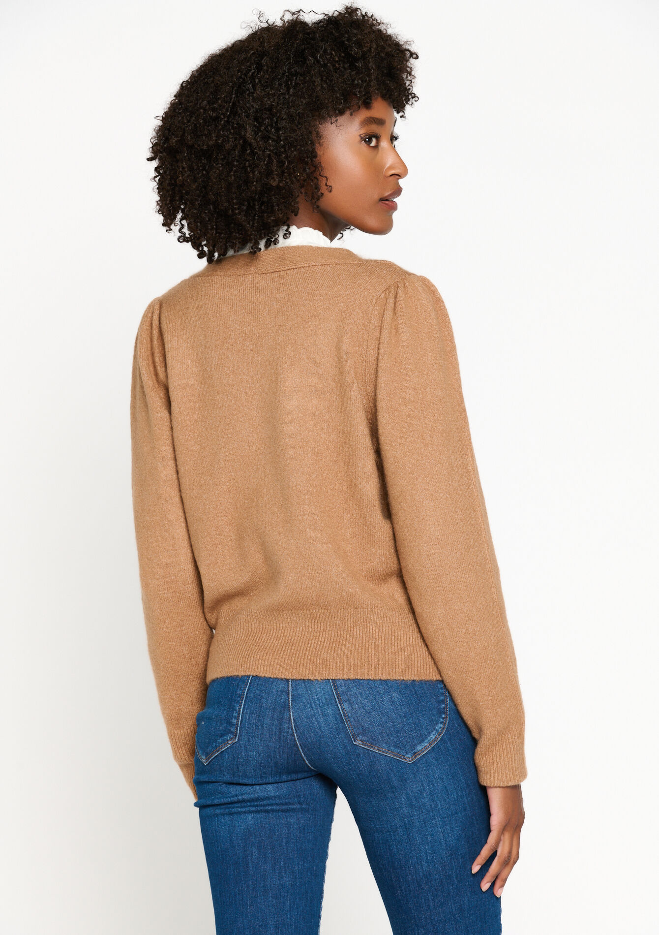 Cardigan with V-neck, Cardigan with V-neck - CAMEL GINGER - 04101050_3831