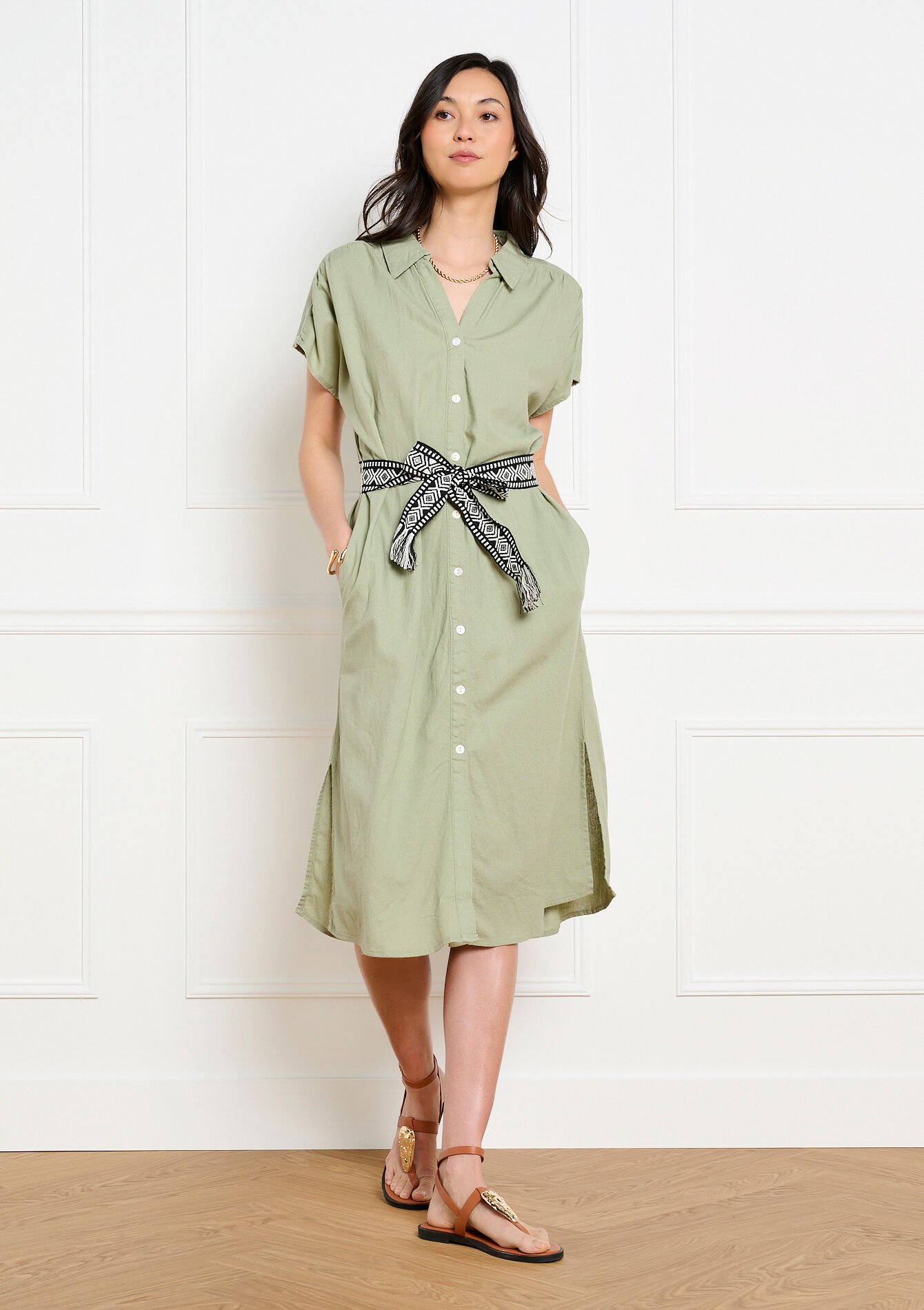 Robe chemise midi boutonnée - KHAKI FADED - 08104317_4326