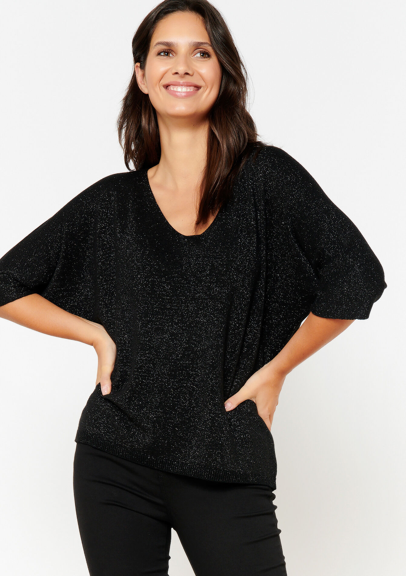 Fine pullover with lurex, Fine pullover with lurex - BLACK - 04006247_1119