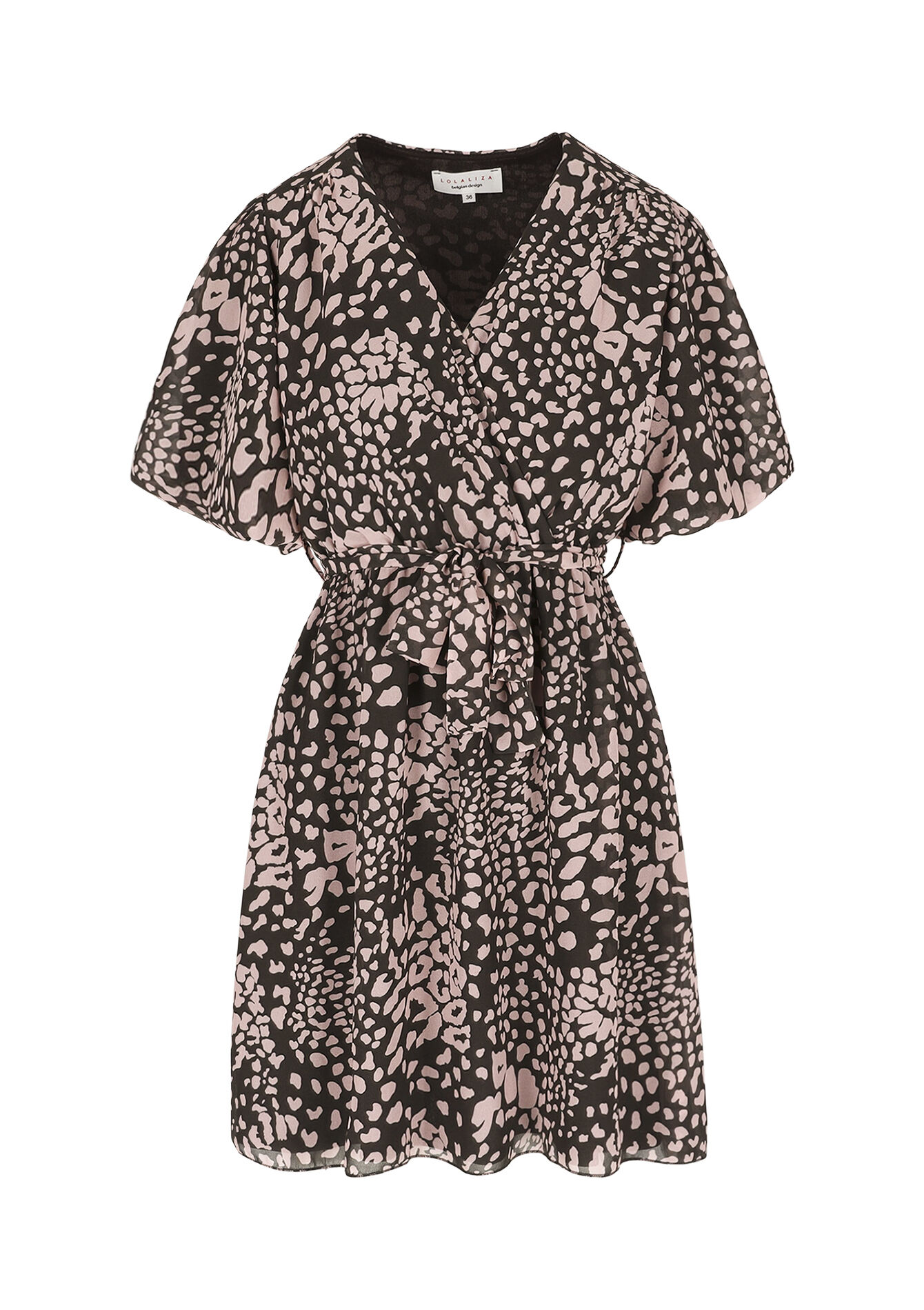 Korte wikkeljurk van voile, Korte wikkeljurk van voile - BROWN DARK CHOCOLATE - 08104452_3720