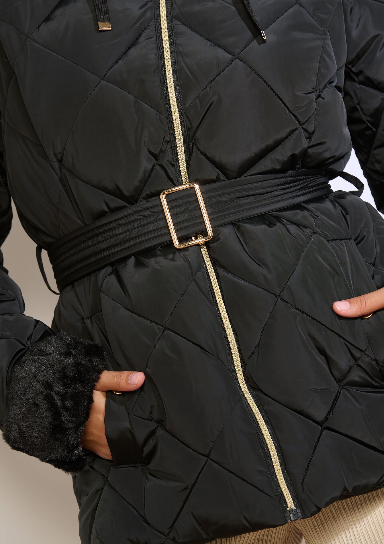 Doudoune ceinturée courte, Doudoune ceinturée courte - BLACK - 23000753_1119