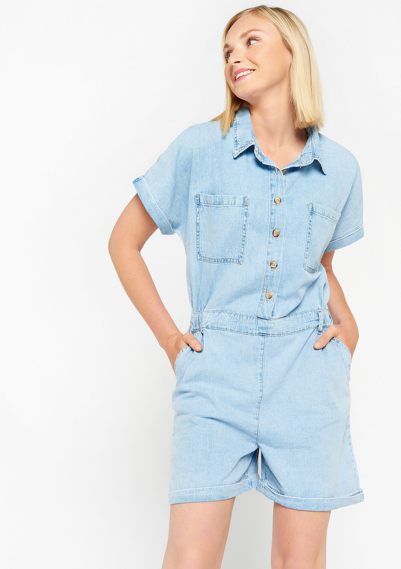 Denim playsuit, Denim playsuit - BLUE BLEACHED - 22000471_0502