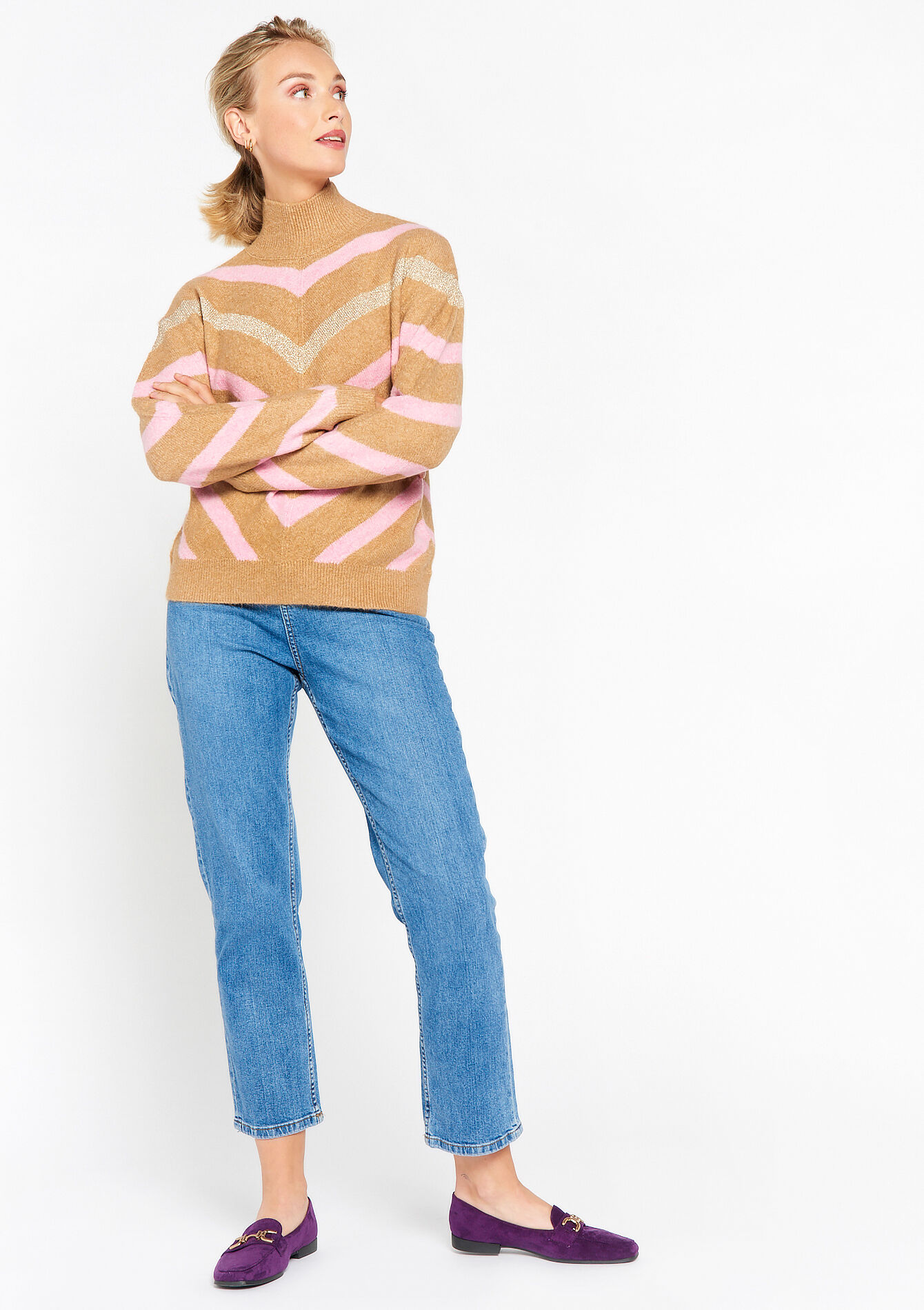 Turtleneck with V-pattern, Turtleneck with V-pattern - LIGHT CAMEL - 04006157_3814