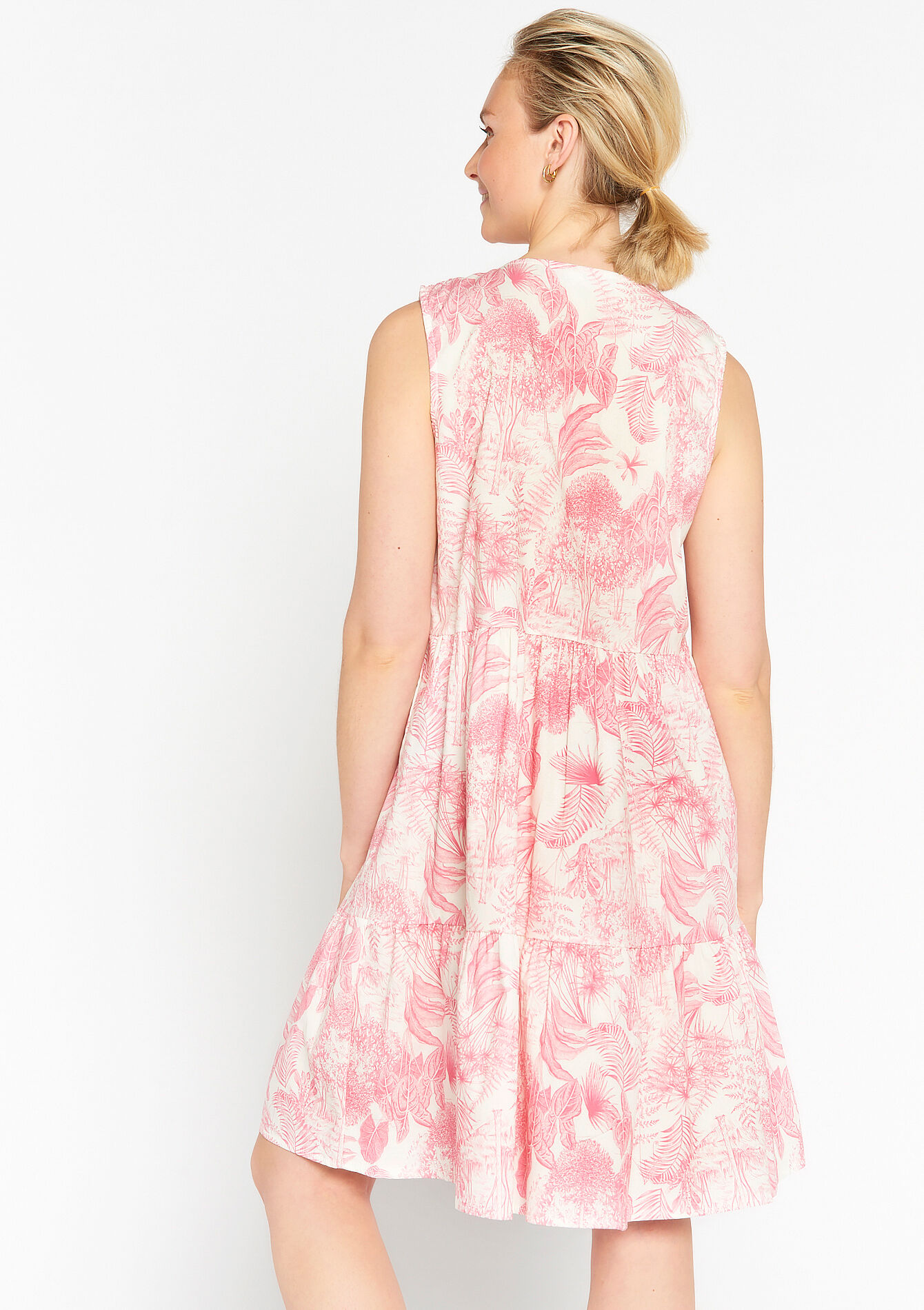 Robe col en V à imprimé tropical, Robe col en V à imprimé tropical - FUCHSIA - 1079629