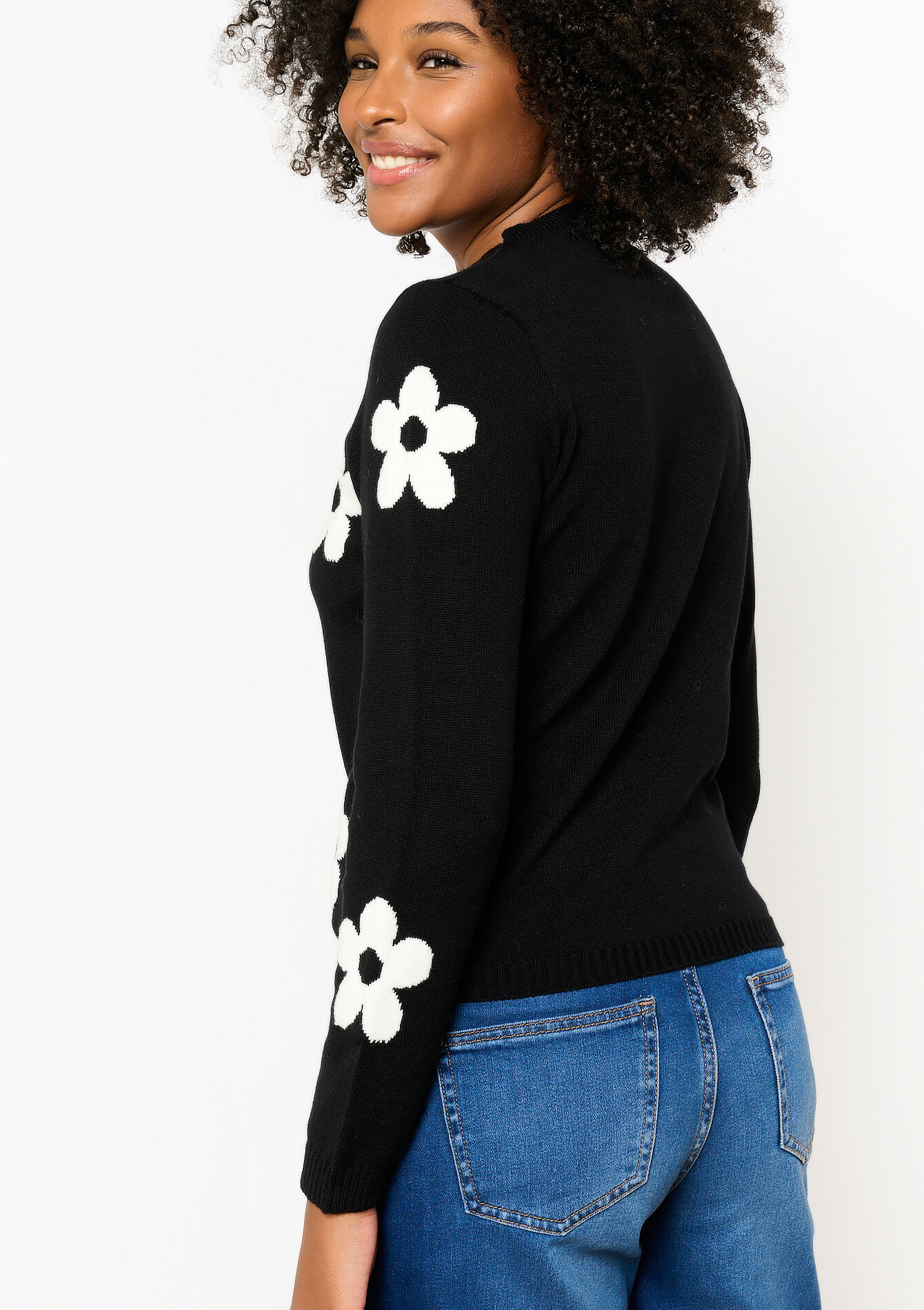 Pull avec fleurs, Pull avec fleurs - BLACK - 04006757_1119