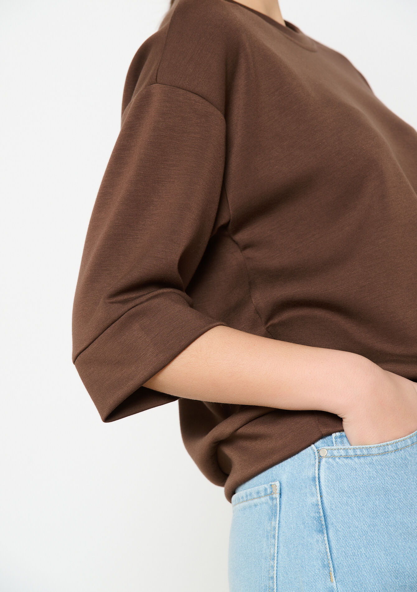 Sweater met halflange mouwen, Sweater met halflange mouwen - CHOCOLATE - 03001773_3715